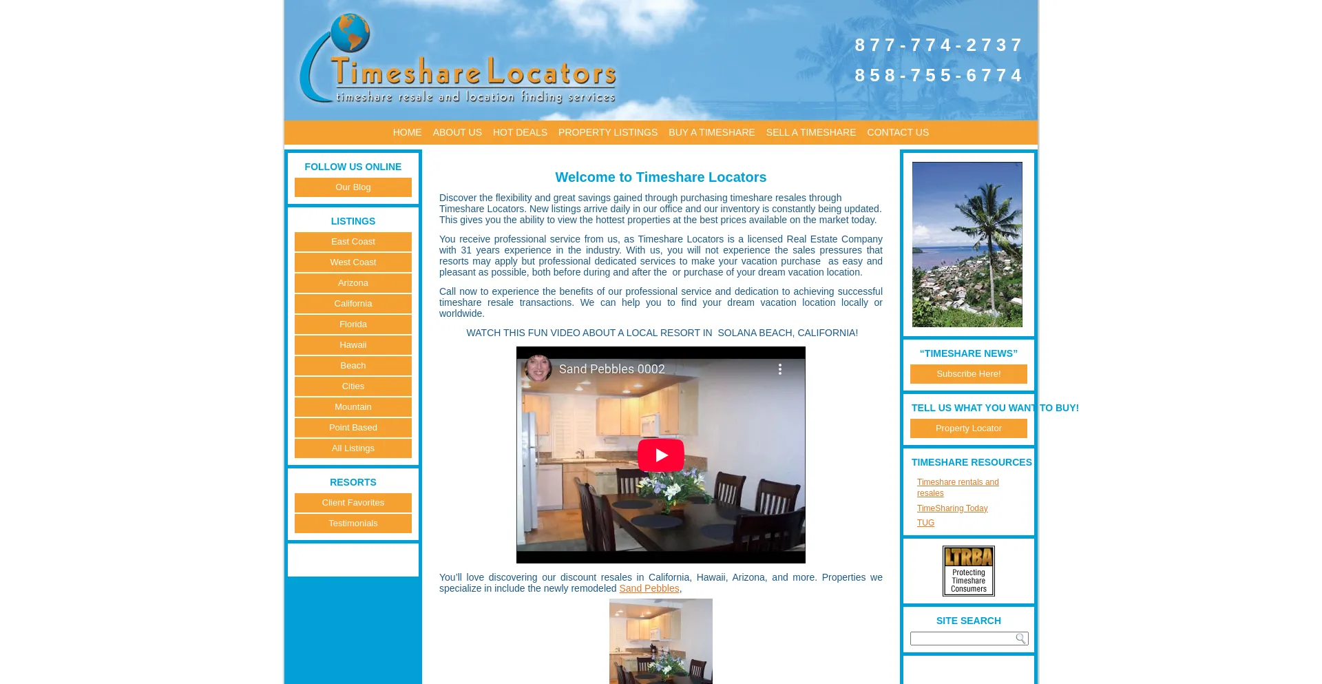 Website screenshot of Timesharelocators.com