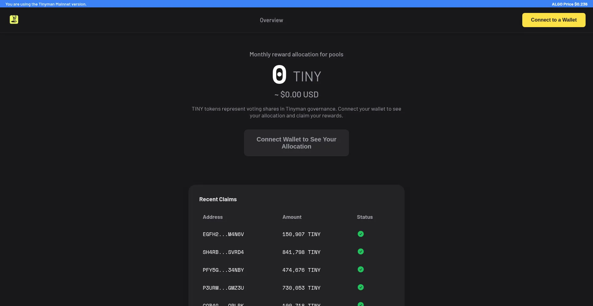 Website screenshot of Tinyman.fans