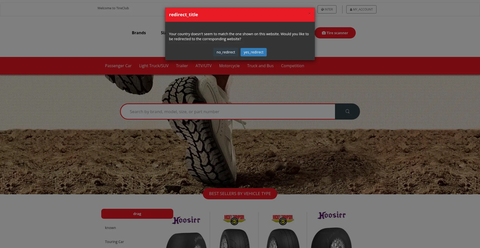 Website screenshot of Tireclub.com