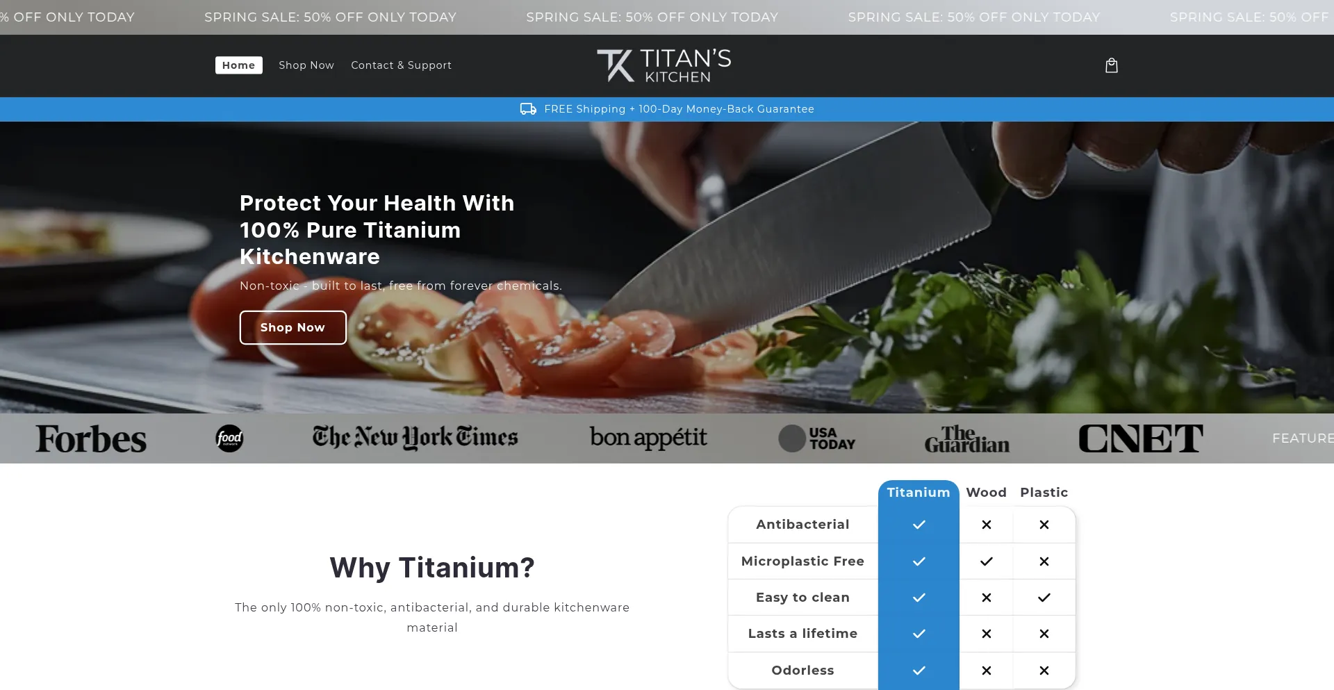 Website screenshot of Titanskitchen.com