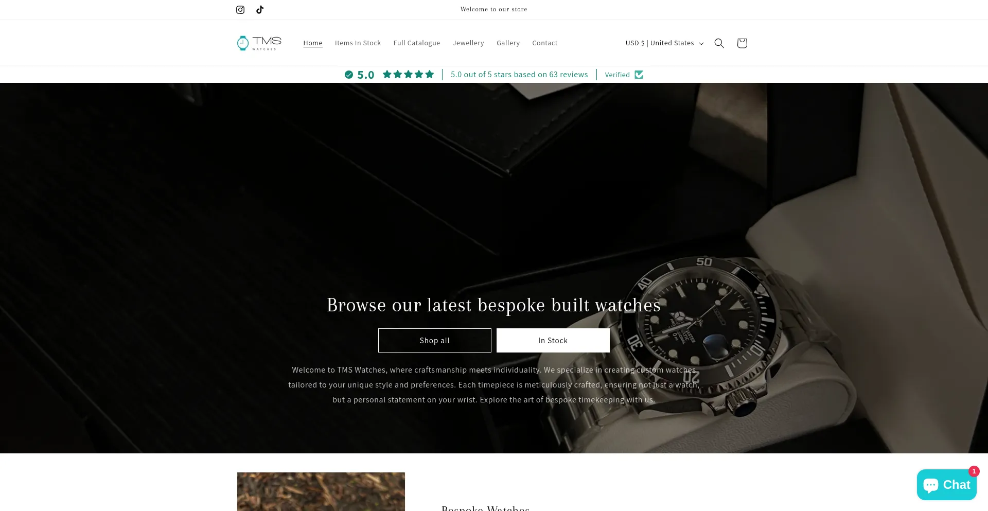 Website screenshot of Tmswatches.com