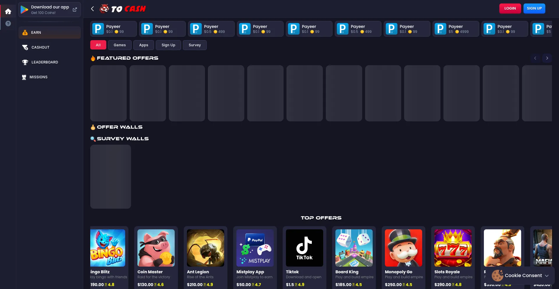 Website screenshot of To-cash.com