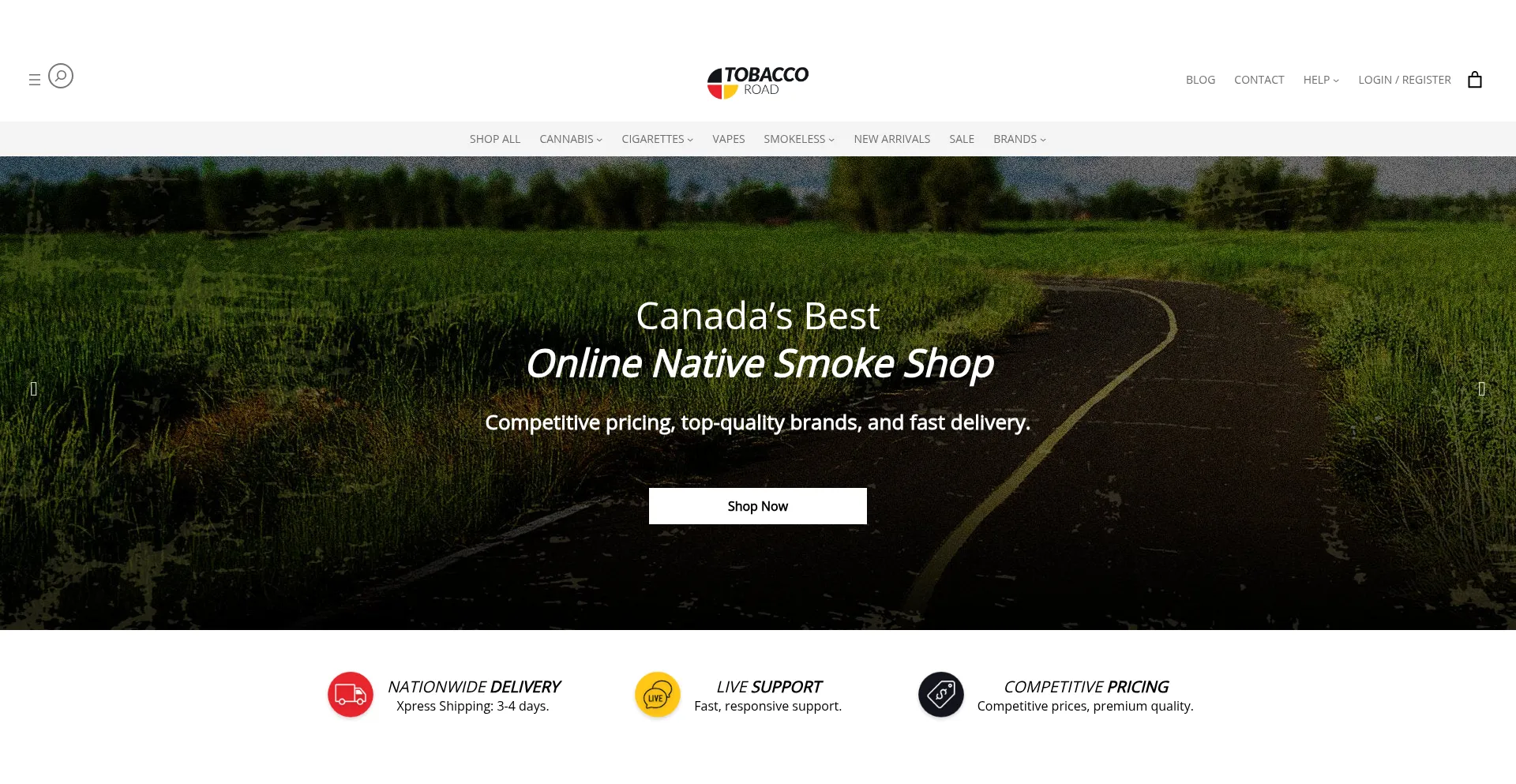 Website screenshot of Tobaccoroad.co