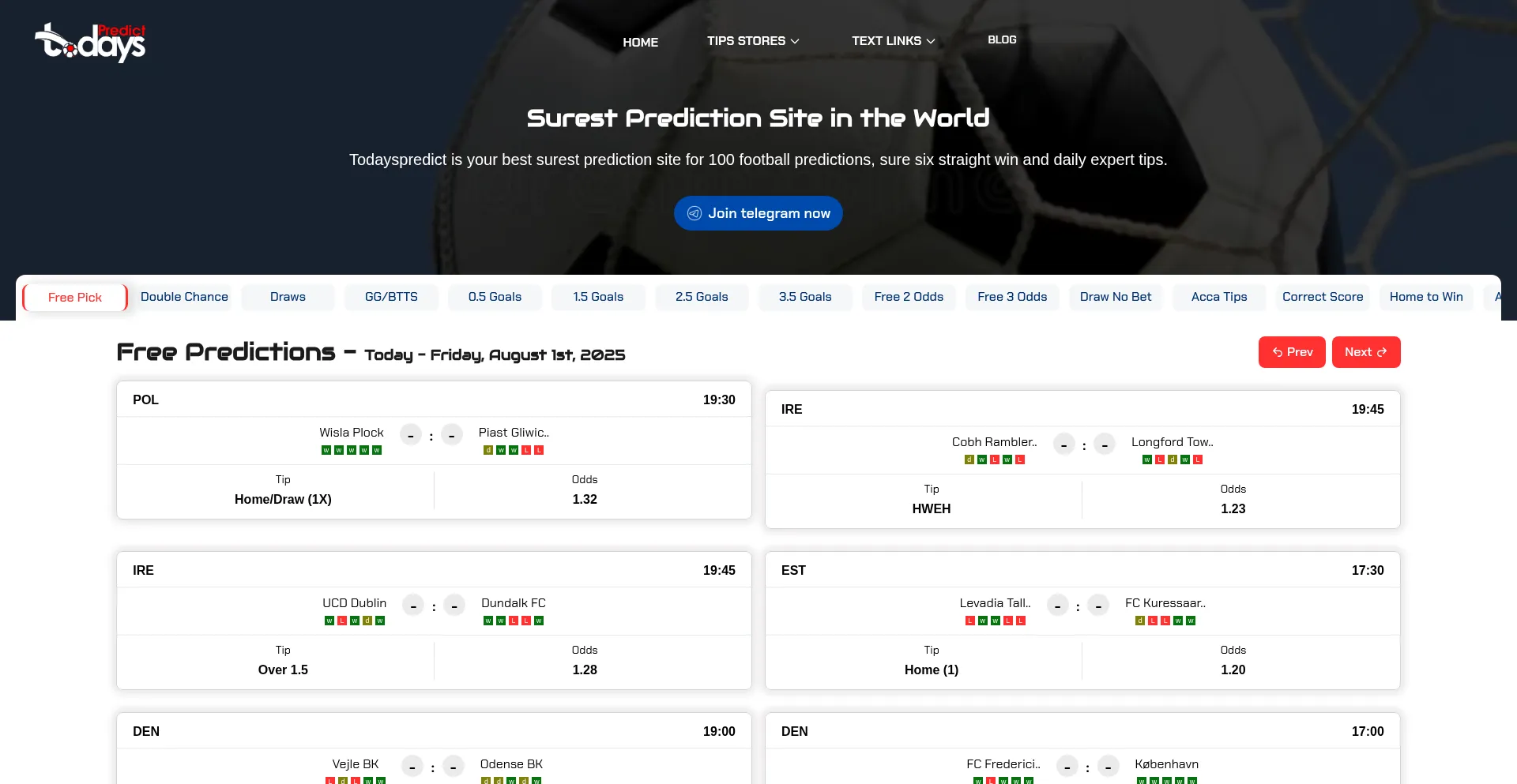 Website screenshot of Todayspredict.com
