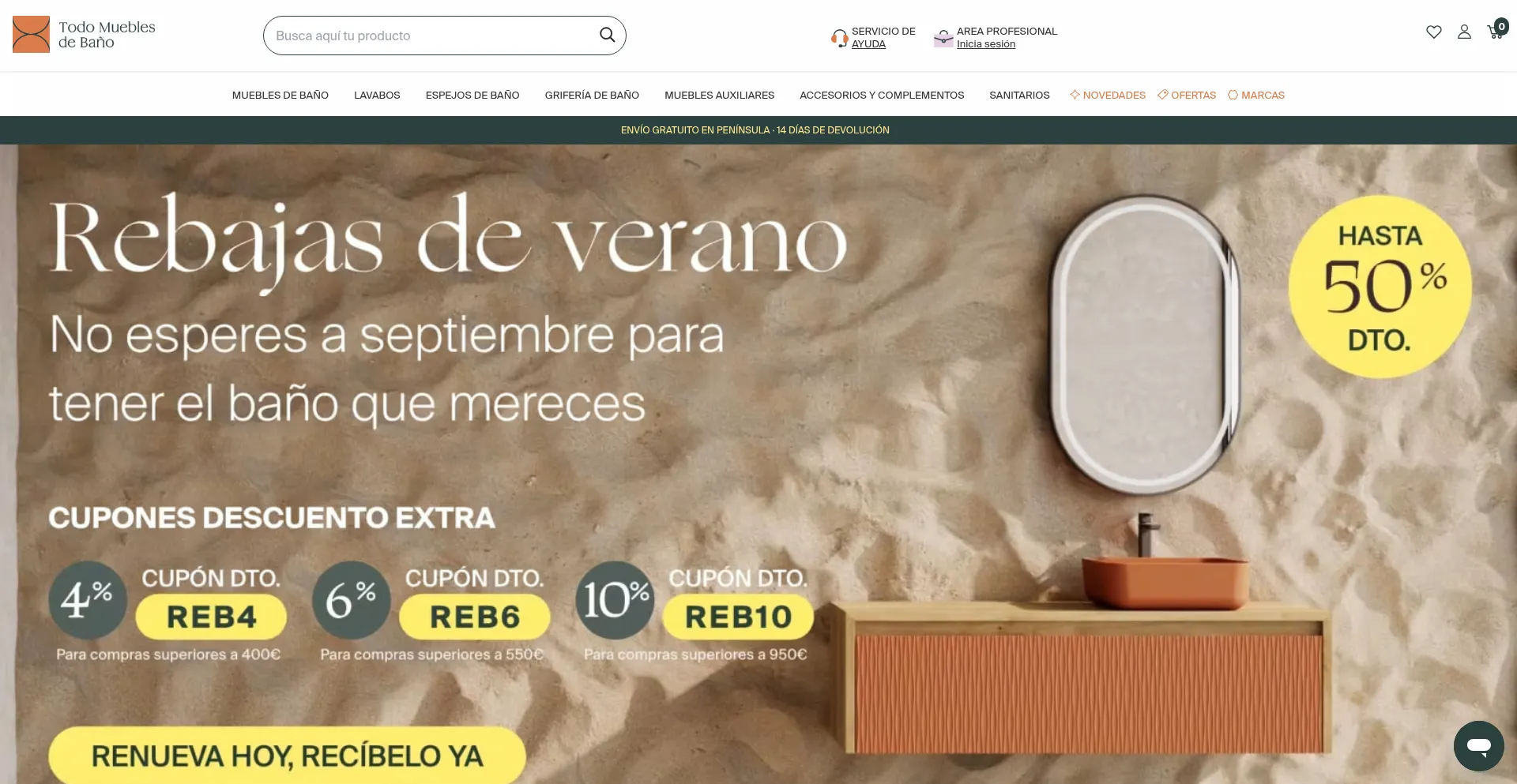 Website screenshot of Todomueblesdebano.com