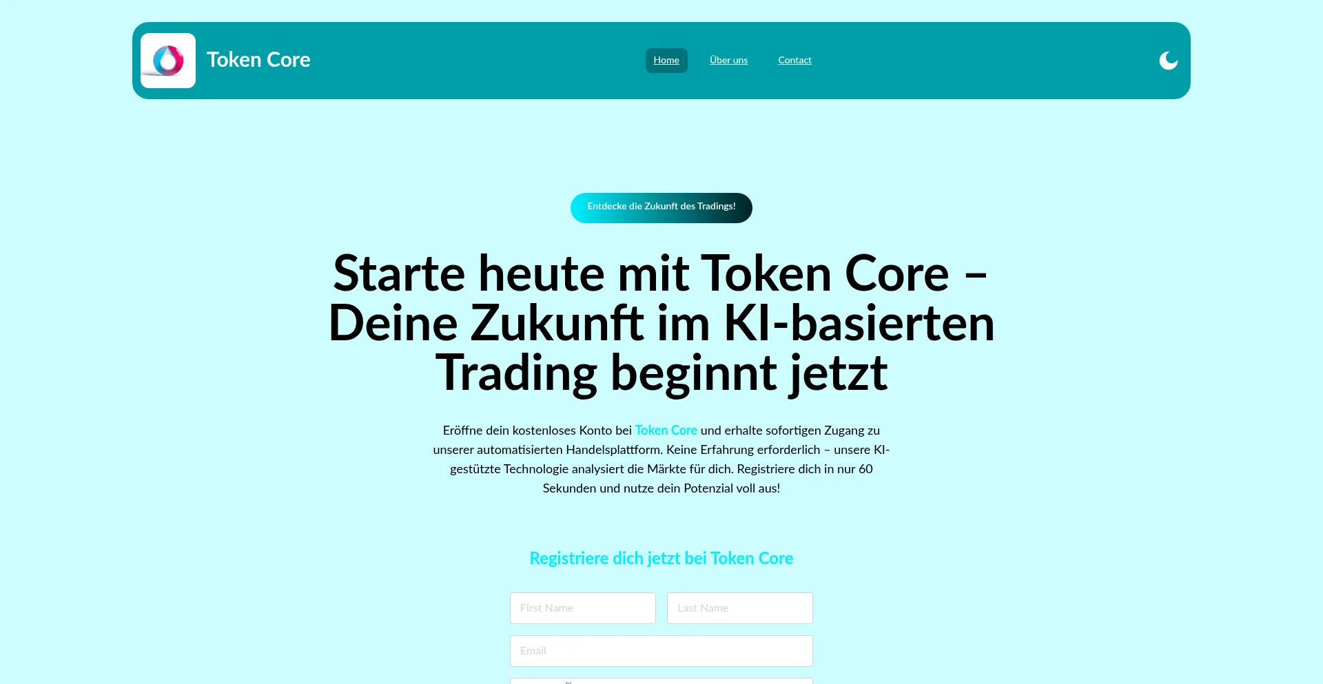 Website screenshot of Token-core.ch