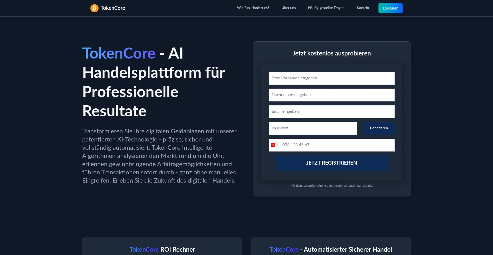 Website screenshot of Tokencore.org