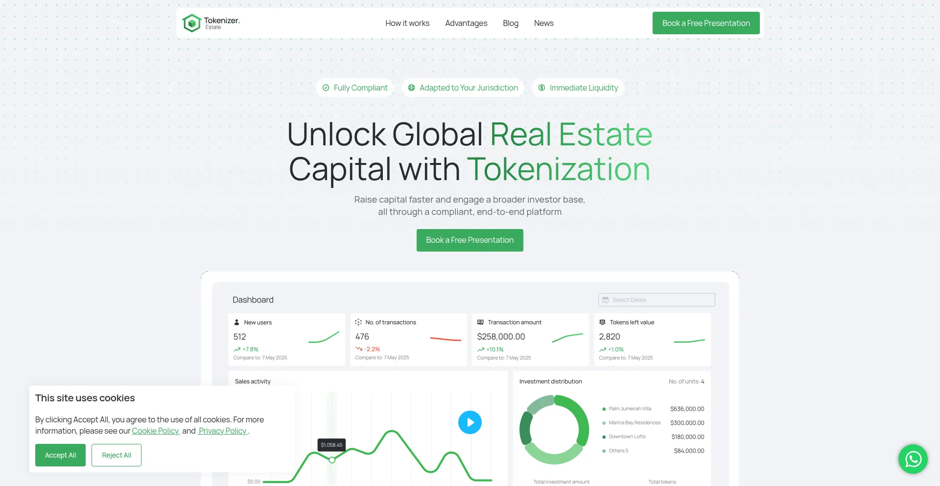 Website screenshot of Tokenizer.estate