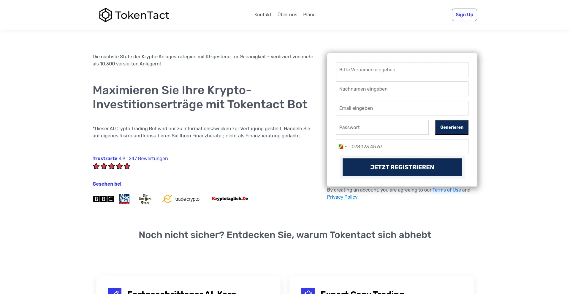 Website screenshot of Tokentact.review