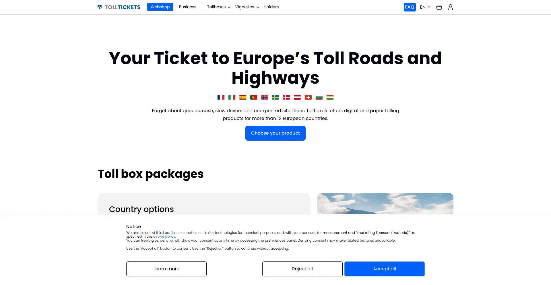 Website screenshot of Tolltickets.com