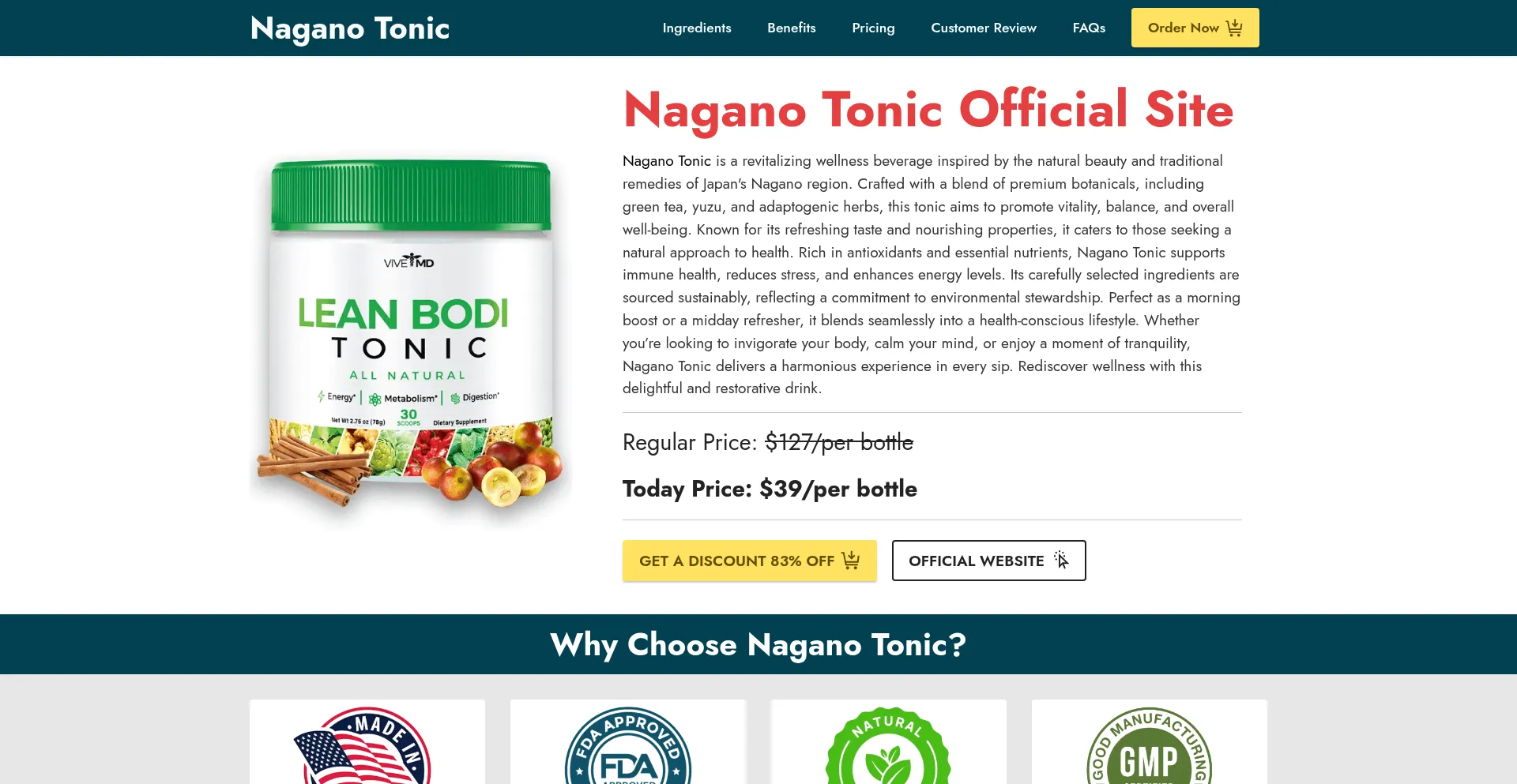 Website screenshot of Tonic-naganotonic.com
