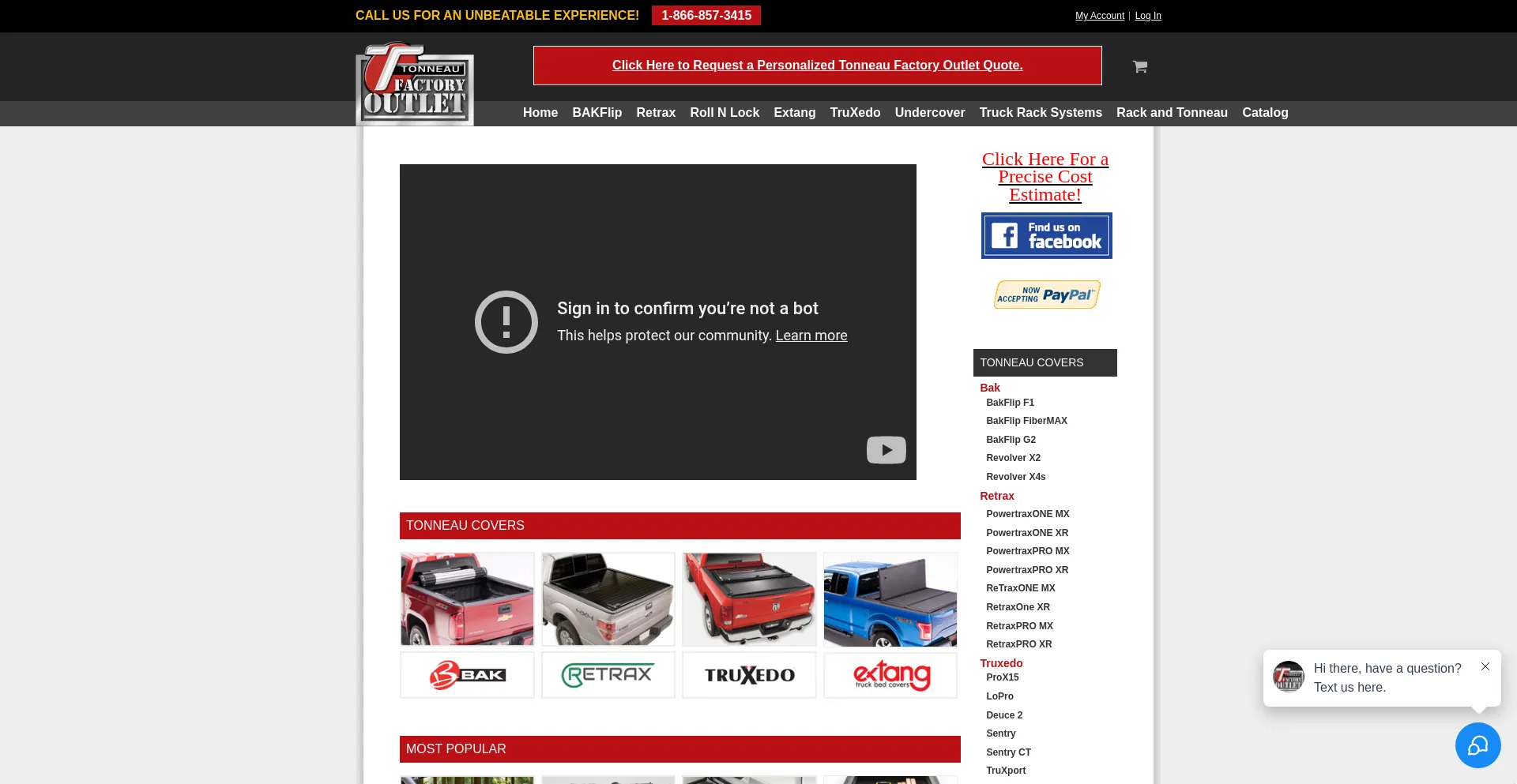 Website screenshot of Tonneaufactoryoutlet.com