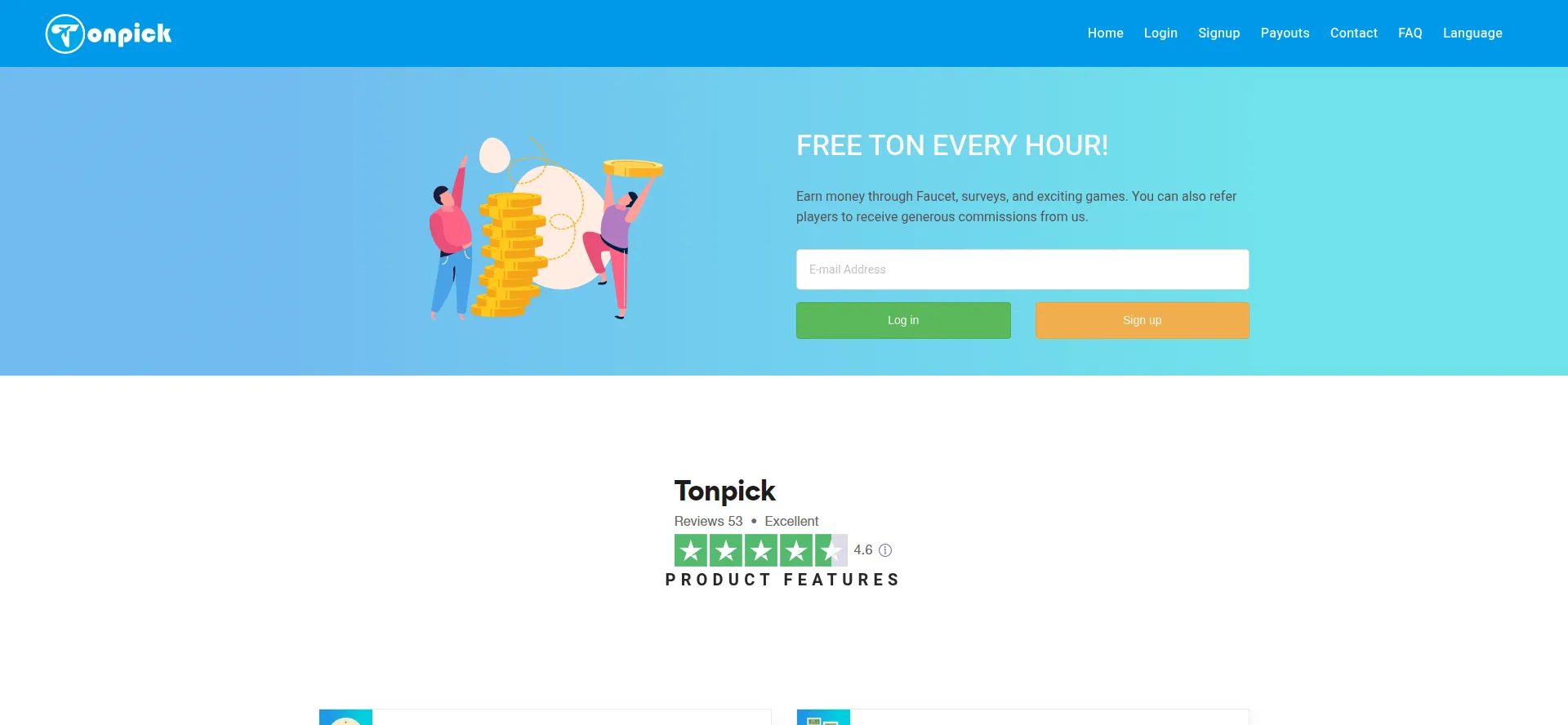 Website screenshot of Tonpick.game