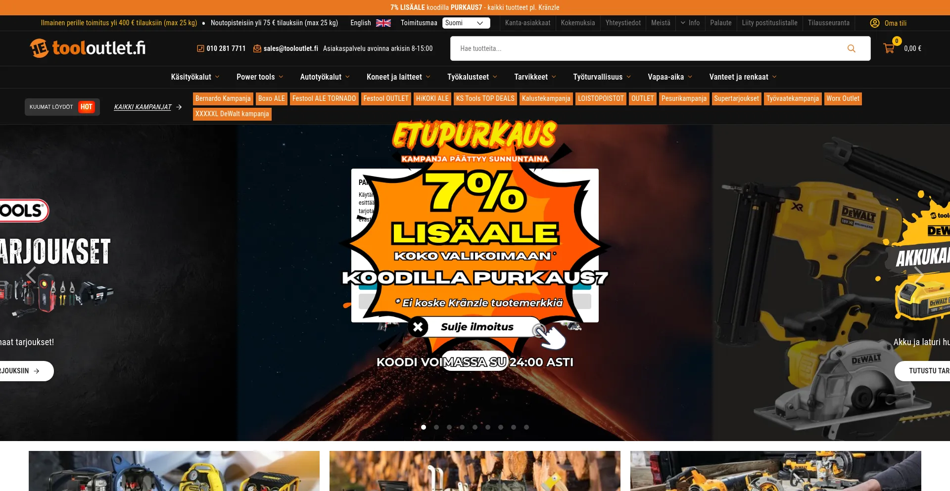 Website screenshot of Tooloutlet.fi