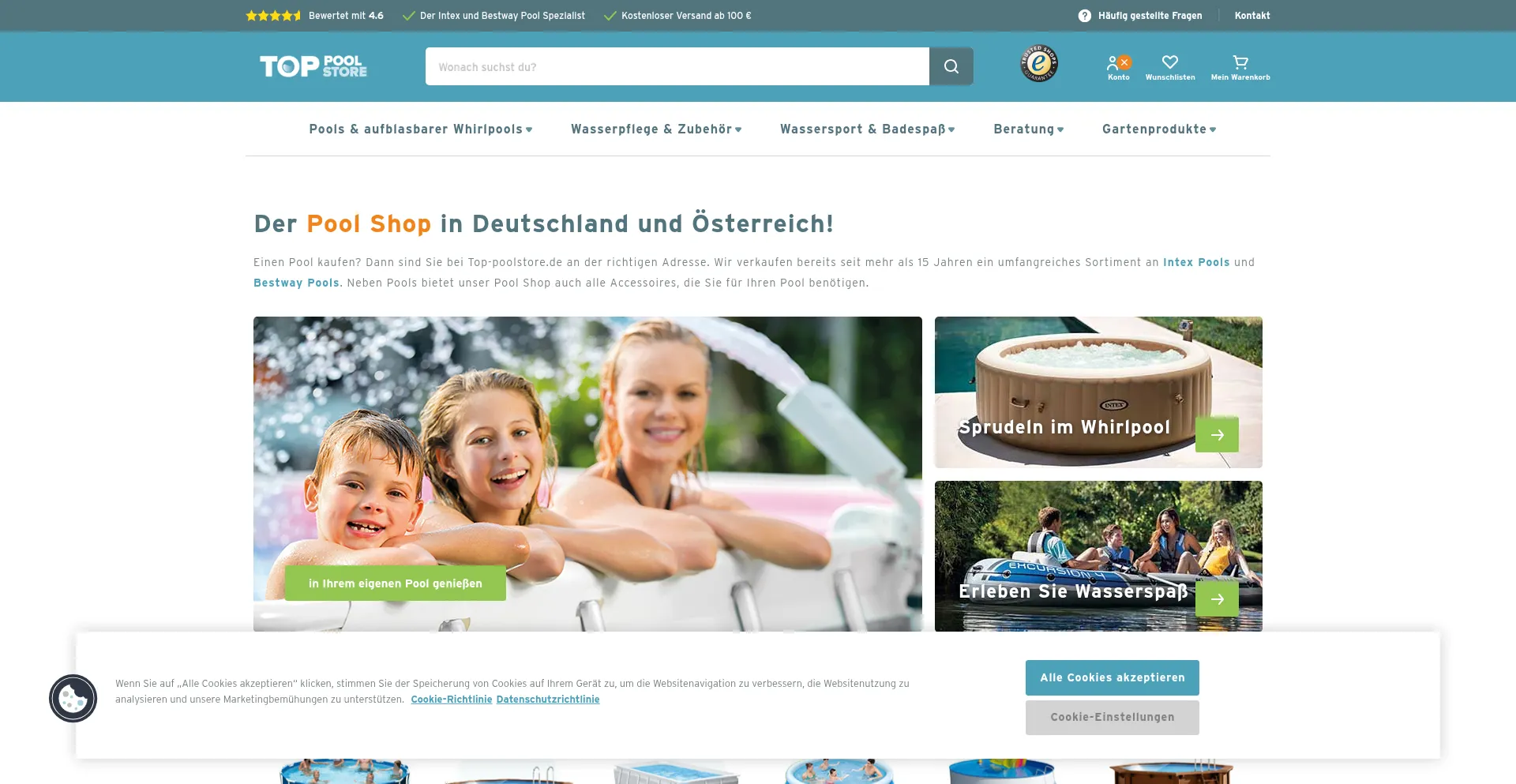 Website screenshot of Top-poolstore.de