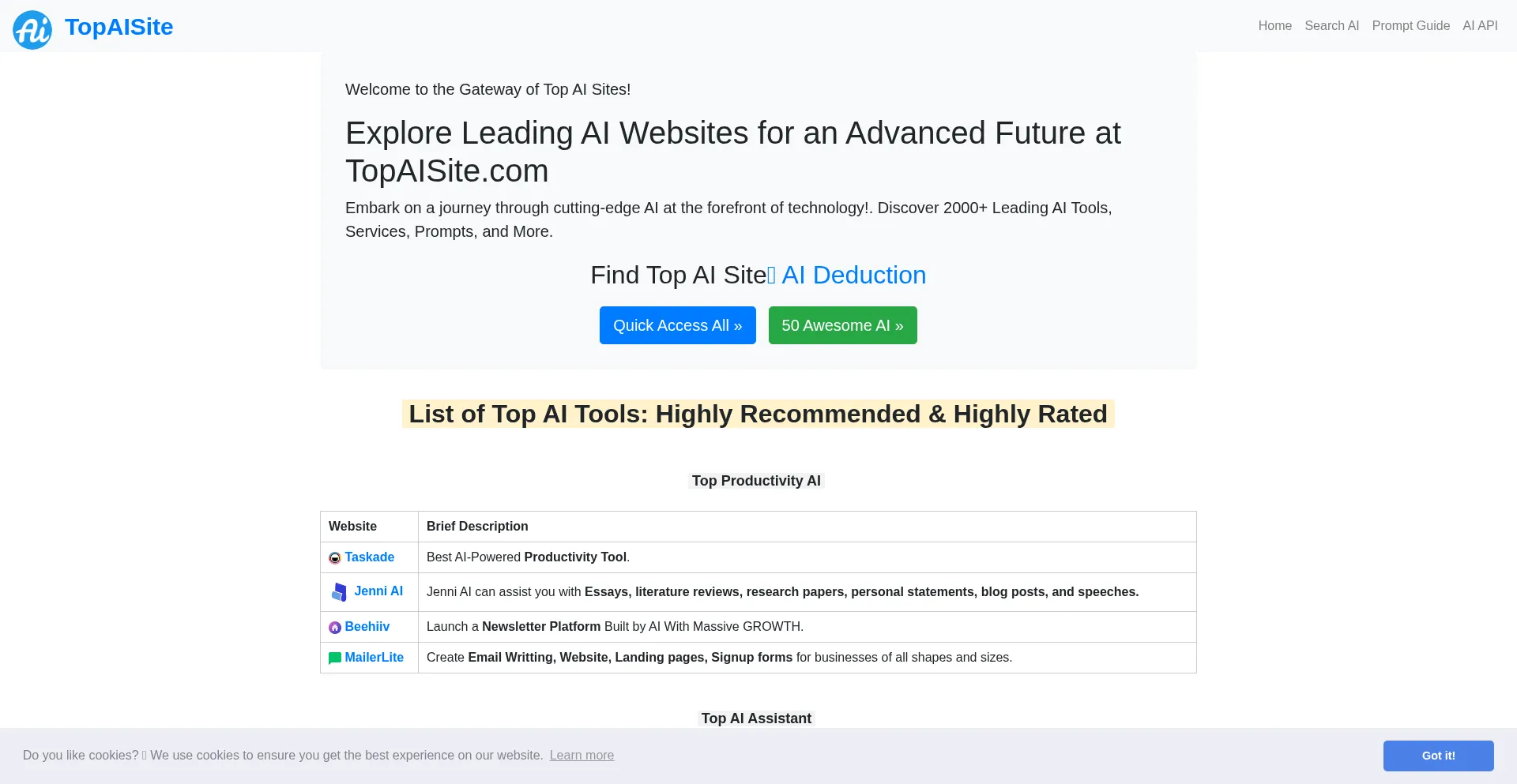 Website screenshot of Topaisite.com