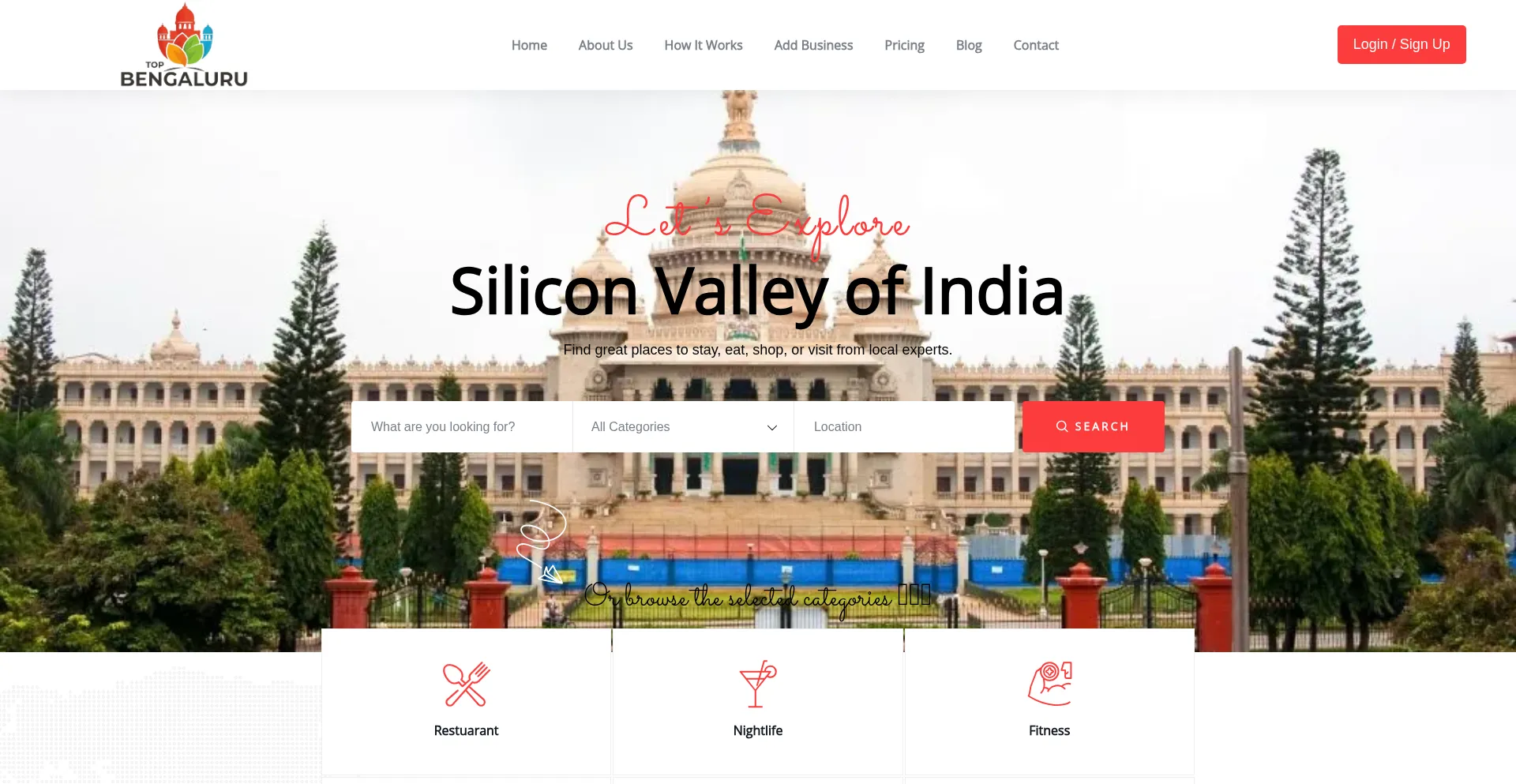Website screenshot of Topbengaluru.com
