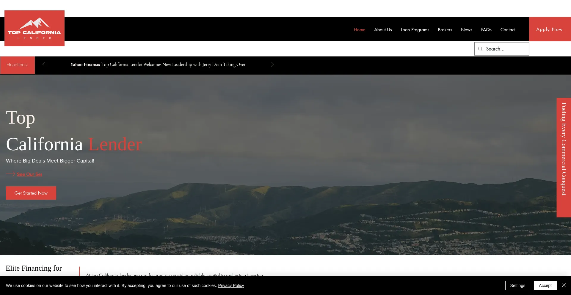 Website screenshot of Topcalifornialender.com