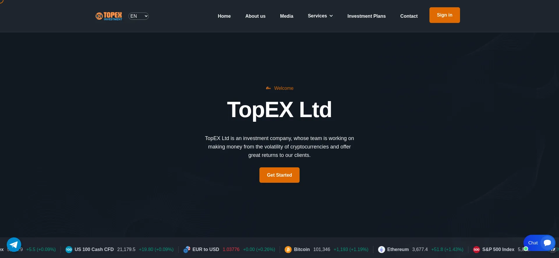 Website screenshot of Topexinvestments.com