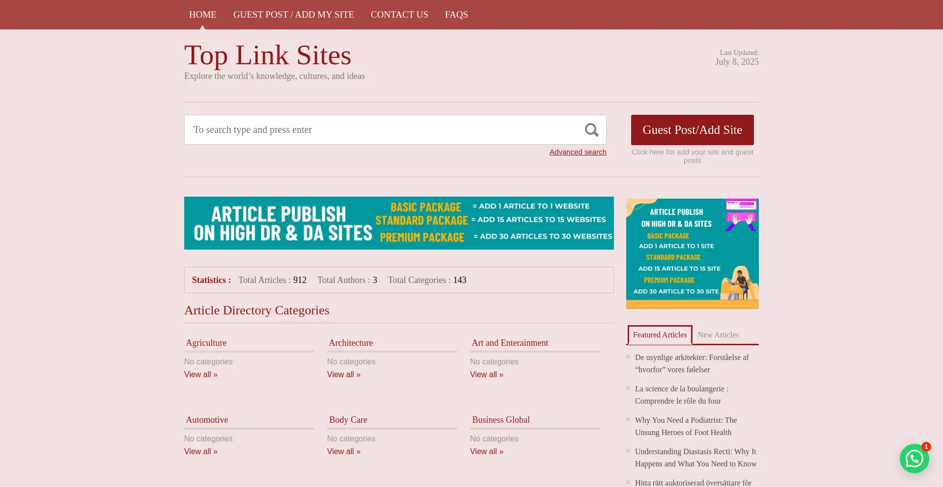 Website screenshot of Toplinksites.com