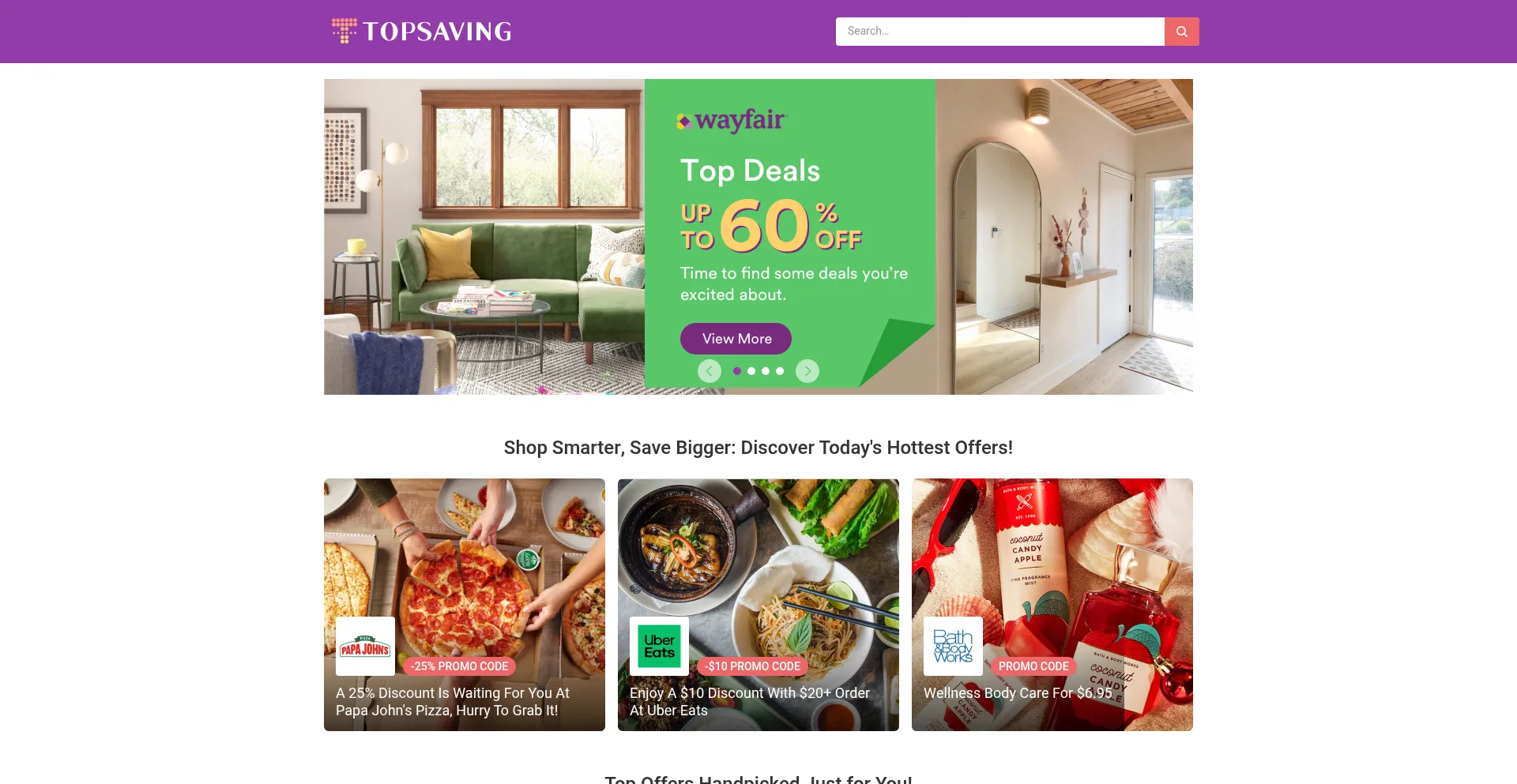 Website screenshot of Topsaving.org