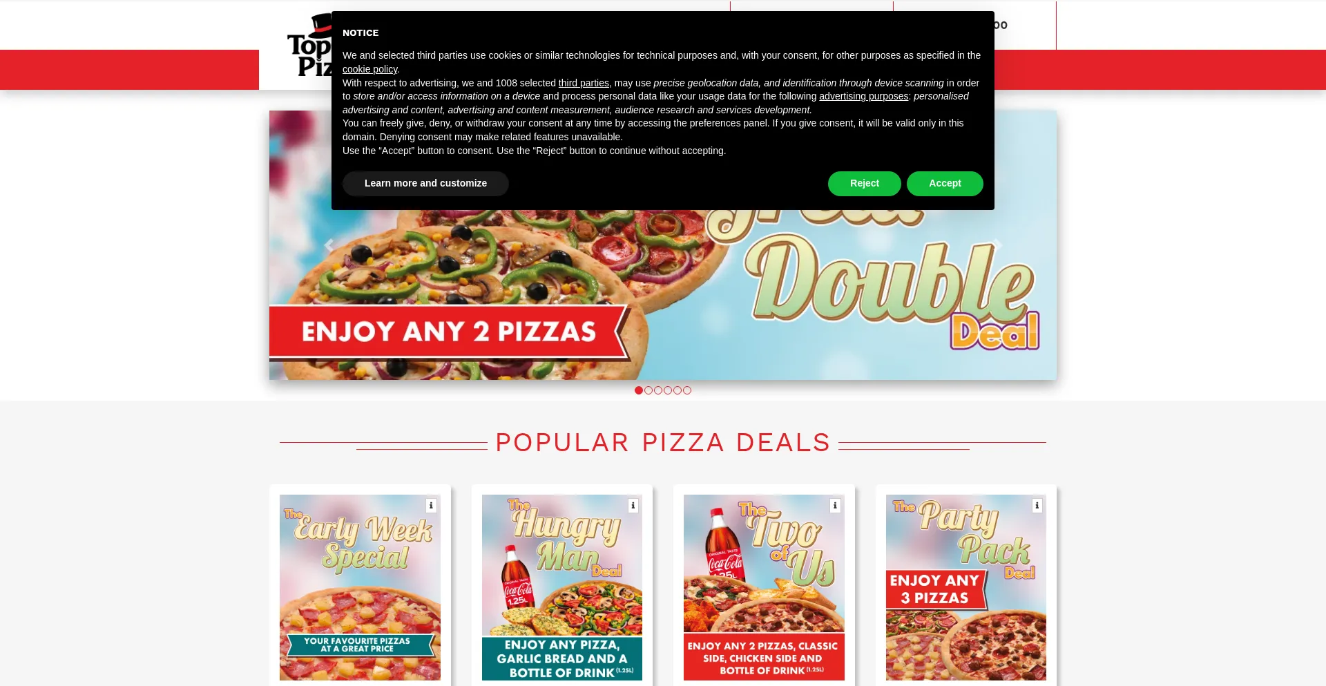 Website screenshot of Topspizza.co.uk