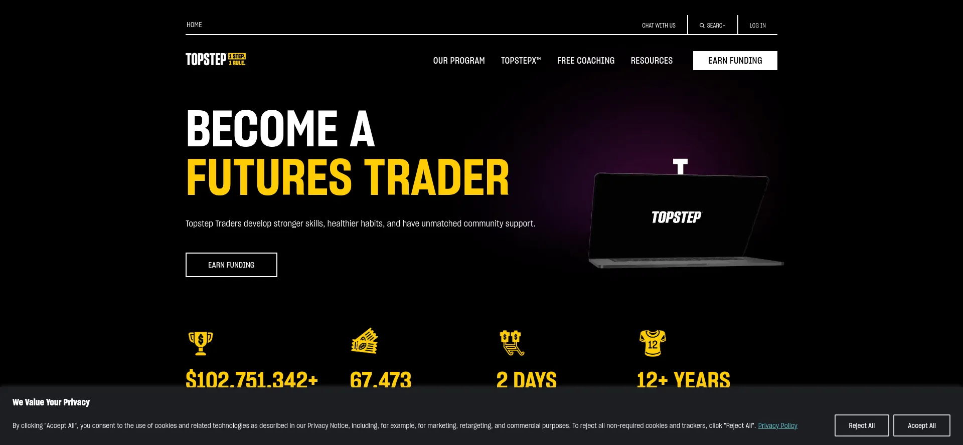 Website screenshot of Topstep.com
