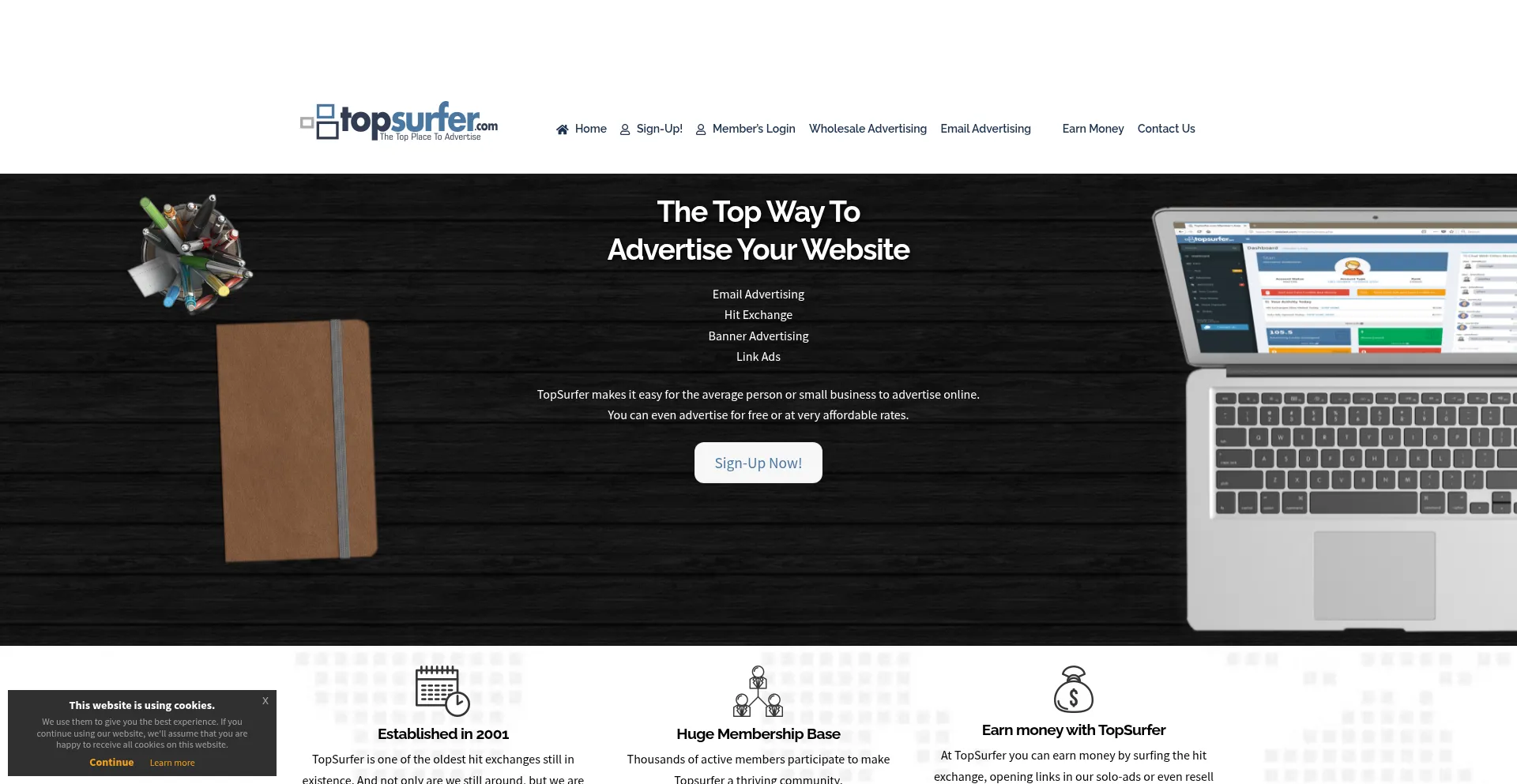 Website screenshot of Topsurfer.com