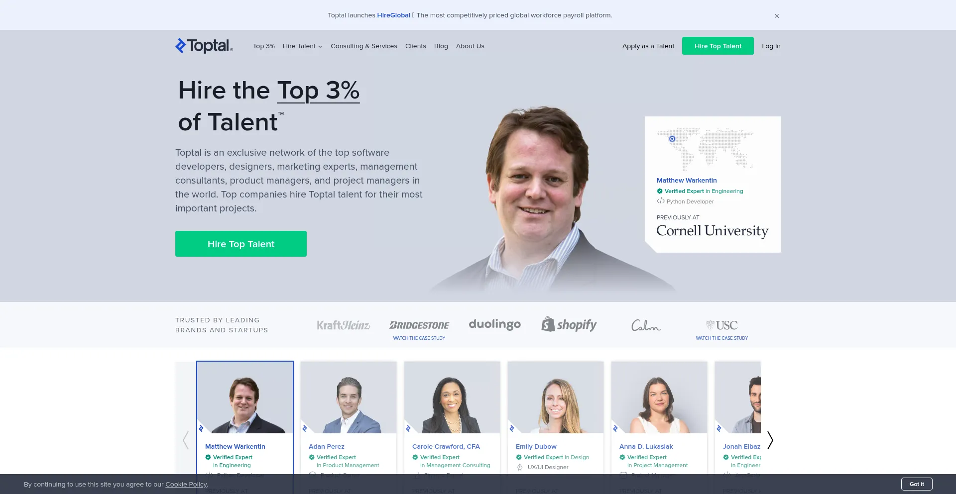 Website screenshot of Toptal.com