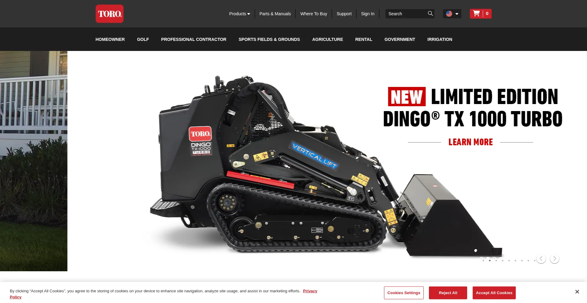 Website screenshot of Toro.com