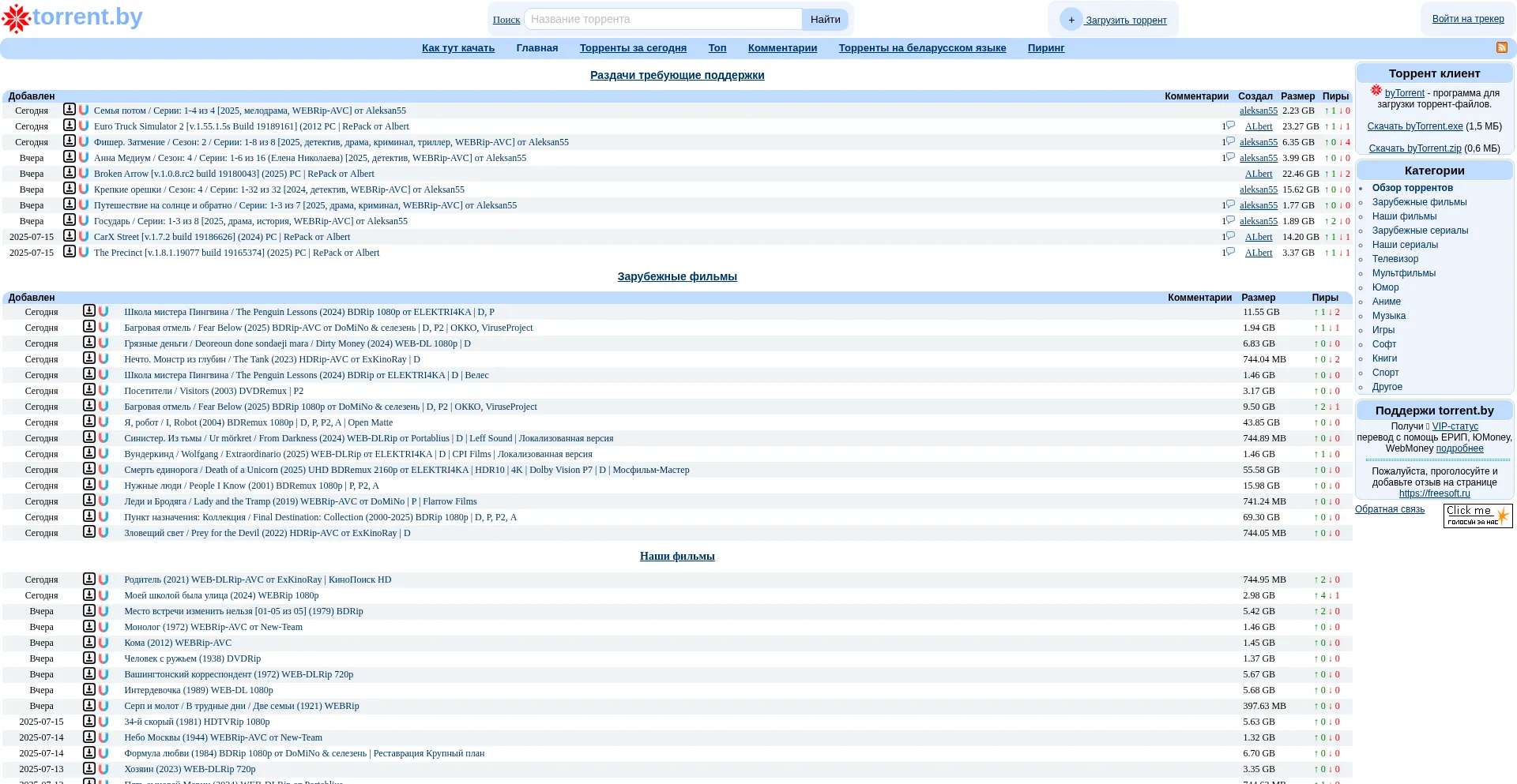 Website screenshot of Torrent.by