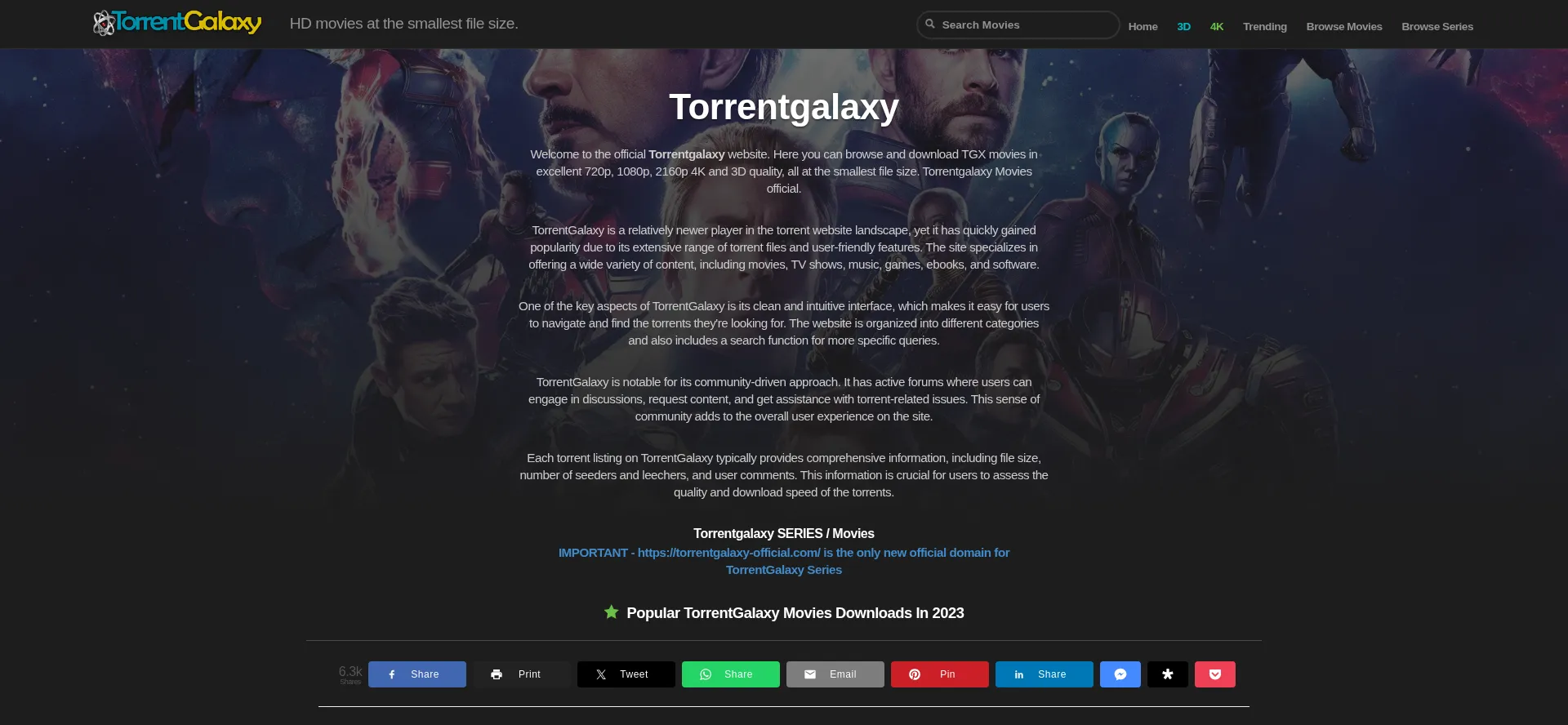 Website screenshot of Torrentgalaxy-official.com