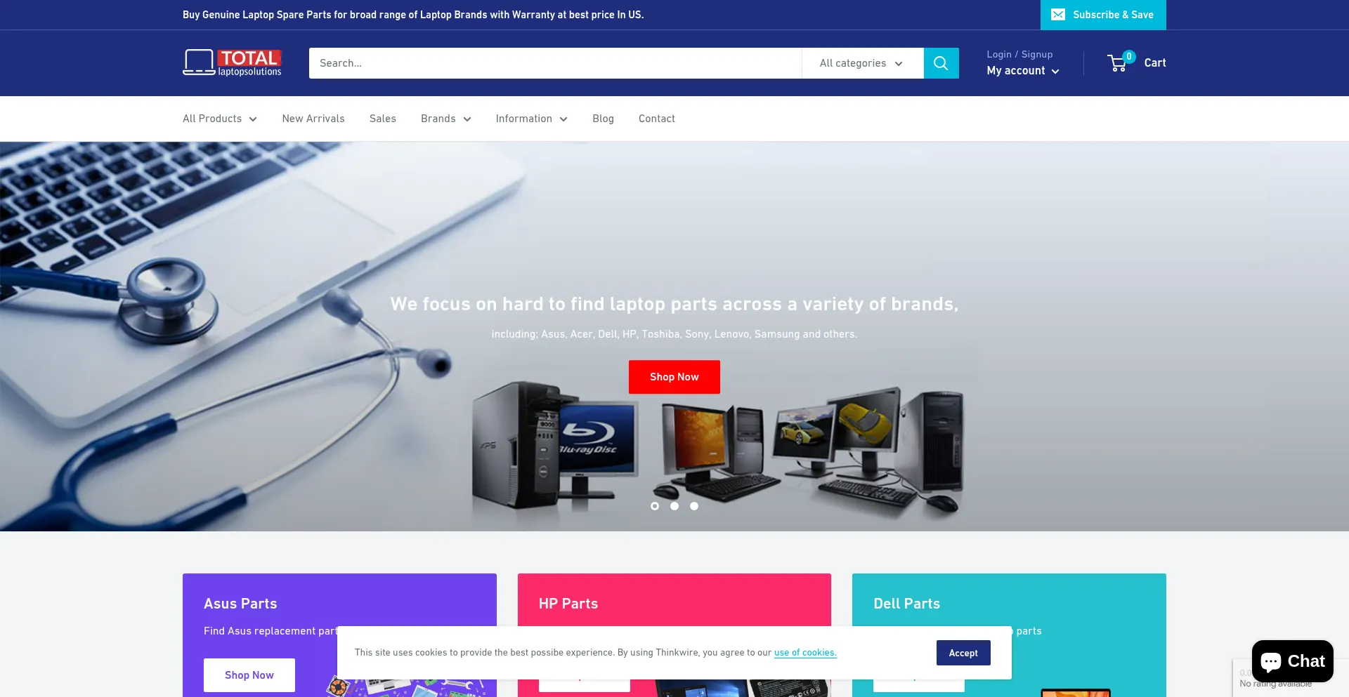 Website screenshot of Totallaptopsolutions.com