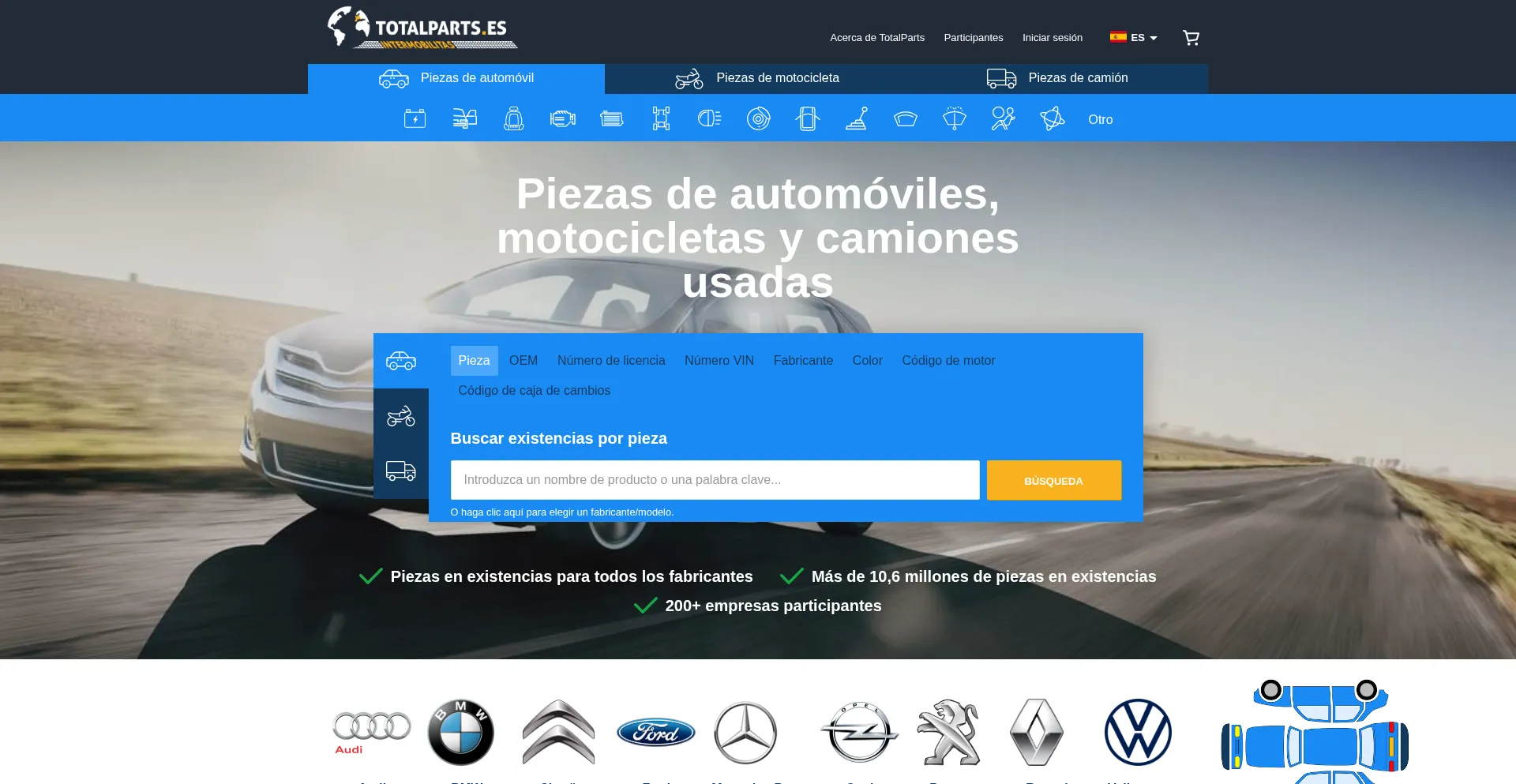 Website screenshot of Totalparts.es