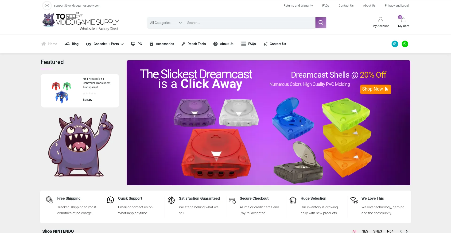 Website screenshot of Tovideogamesupply.com