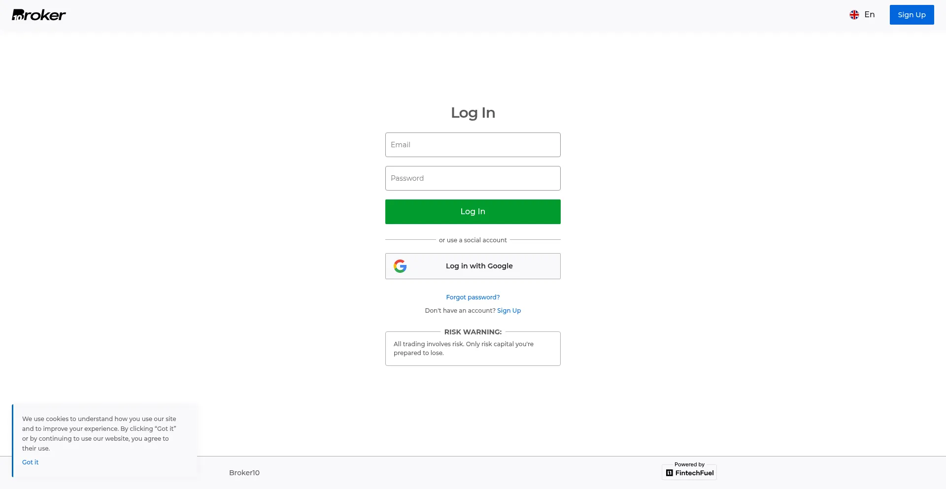 Website screenshot of Trade.broker10.com