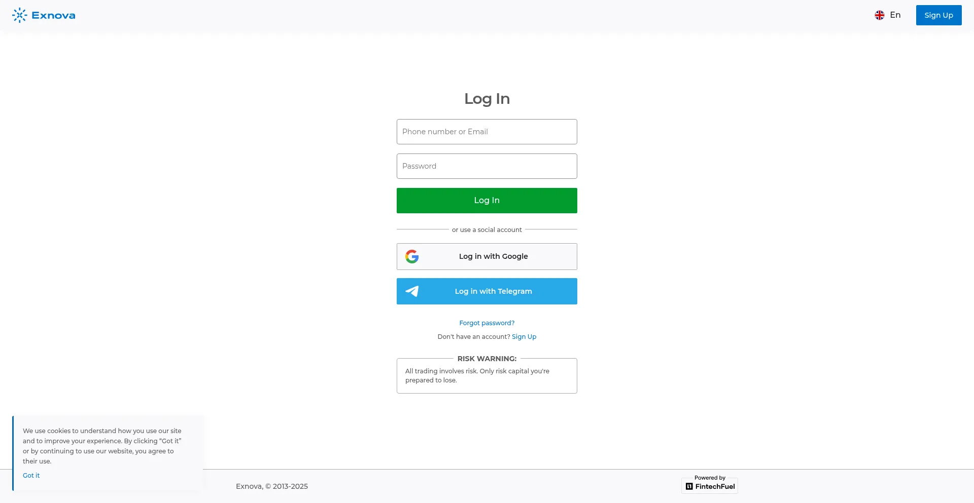 Website screenshot of Trade.exnova.com