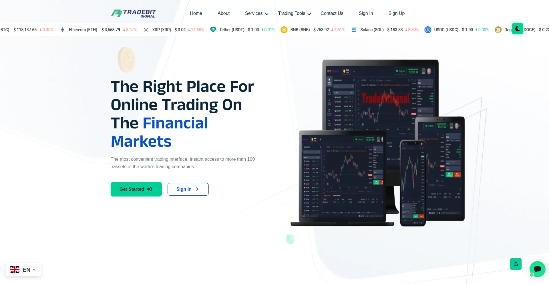 Website screenshot of Tradebitsignal.com