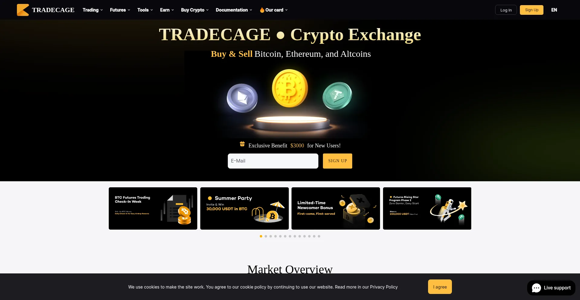 Website screenshot of Tradecage.com