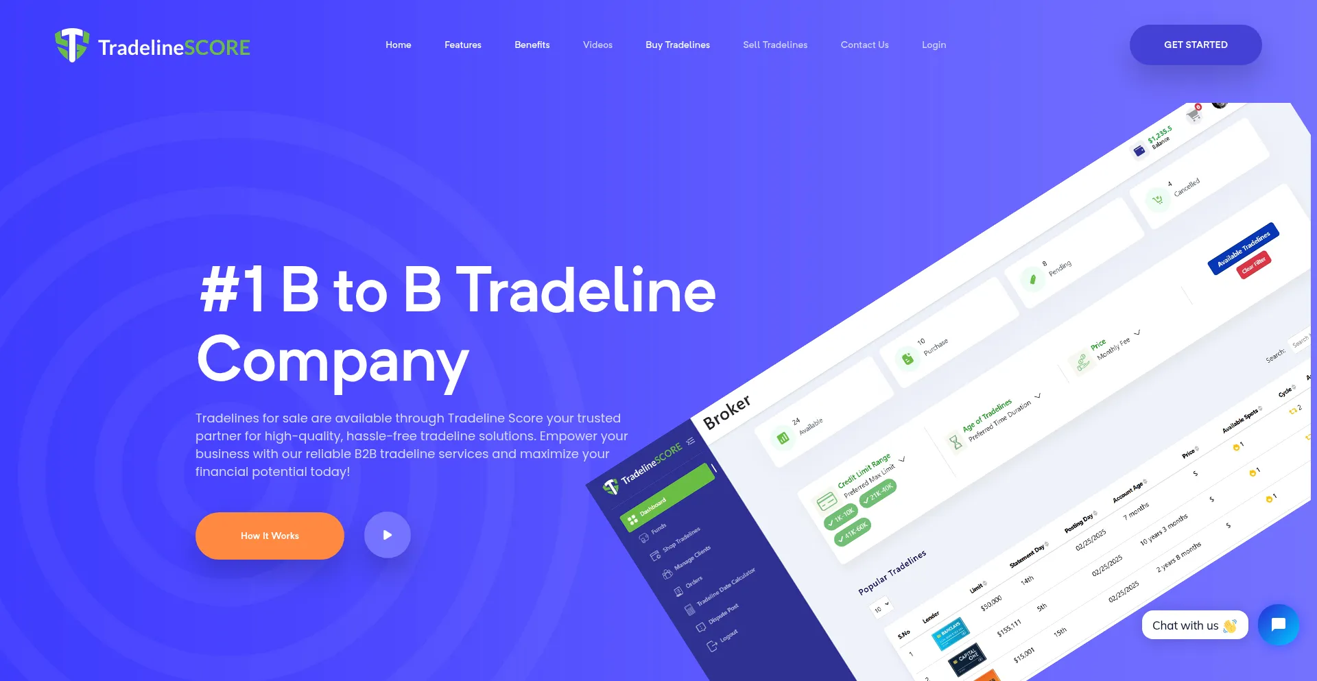 Website screenshot of Tradelinescore.com