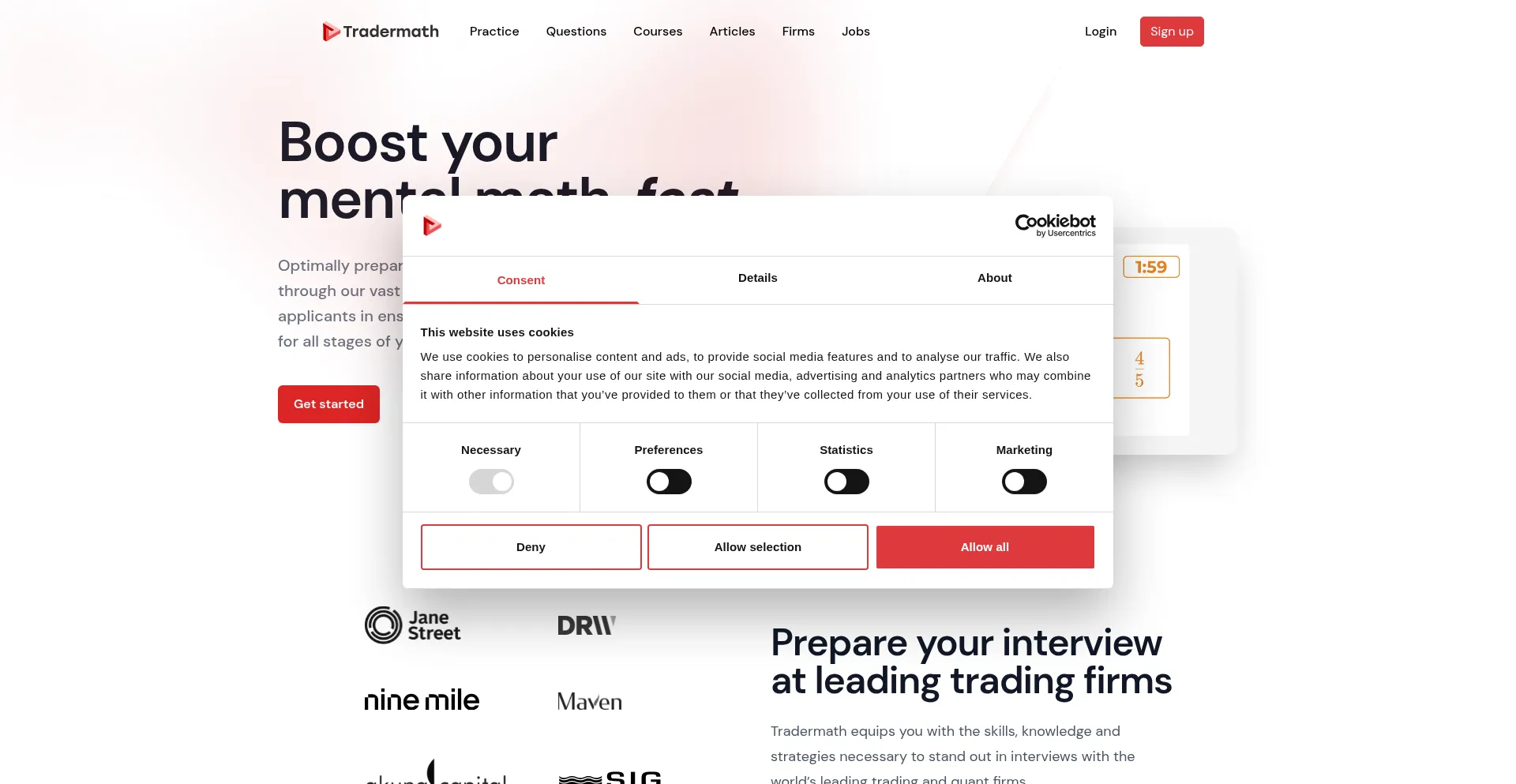 Website screenshot of Tradermath.org