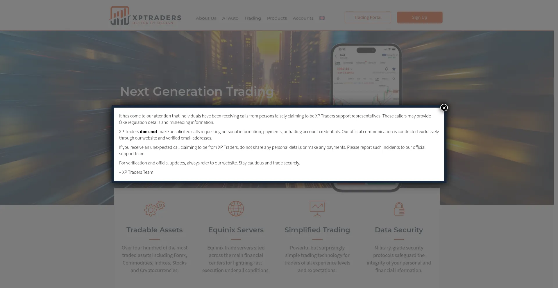 Website screenshot of Traders-xp.com