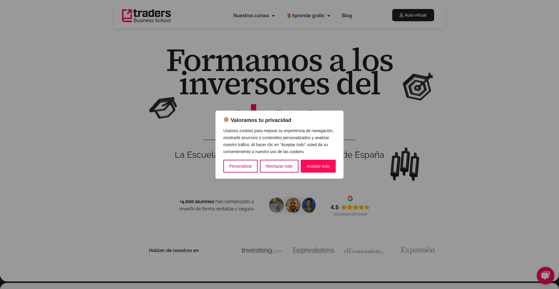 Website screenshot of Tradersbusinessschool.com