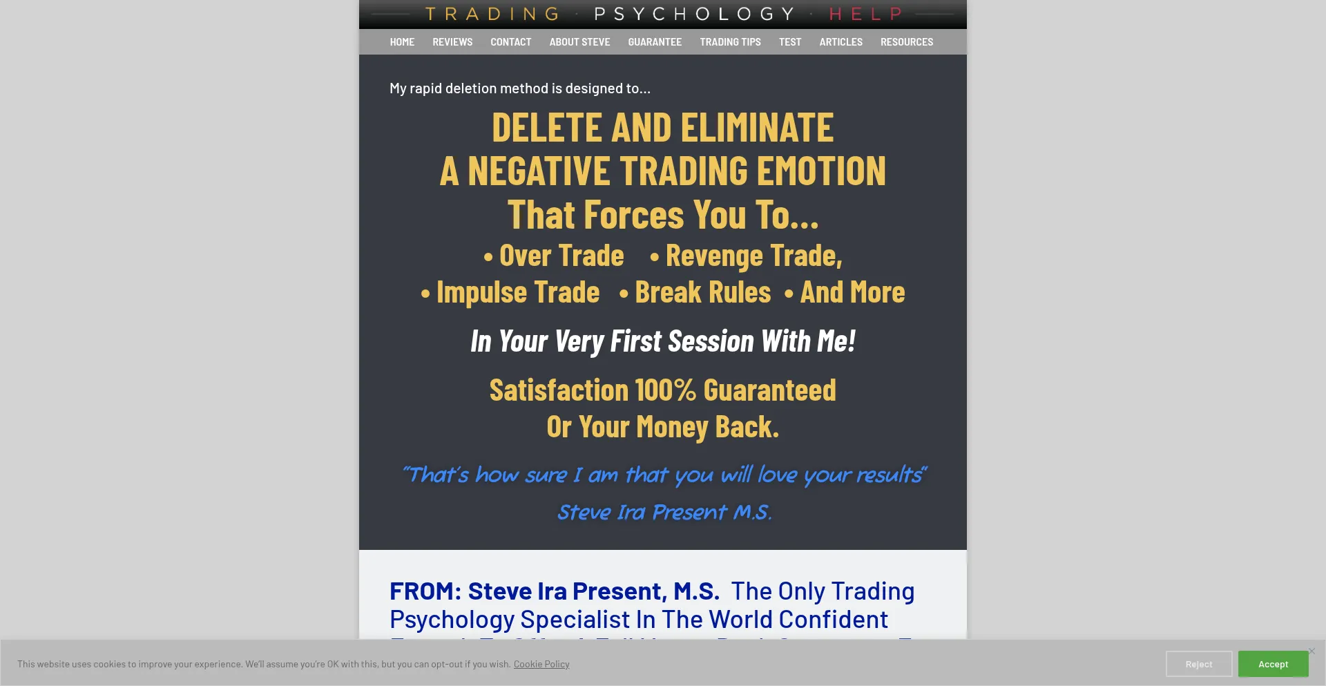 Website screenshot of Tradingpsychologyhelp.com