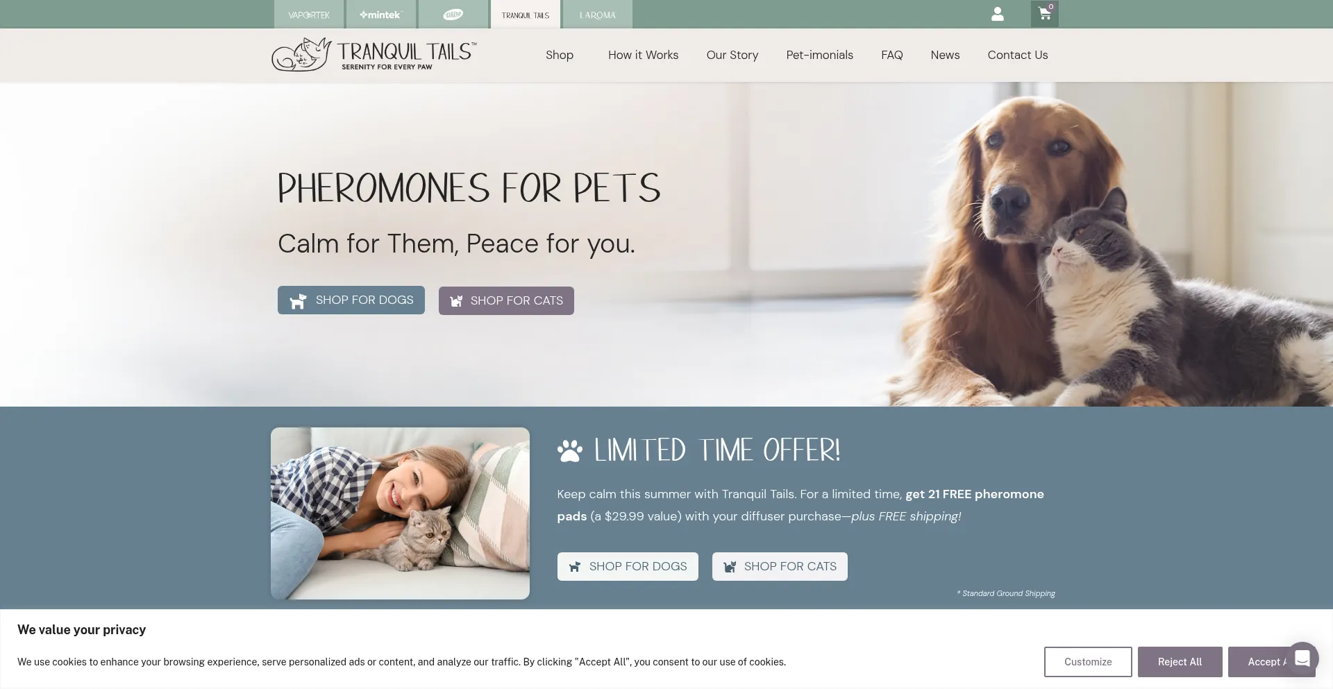 Website screenshot of Tranquiltails.us