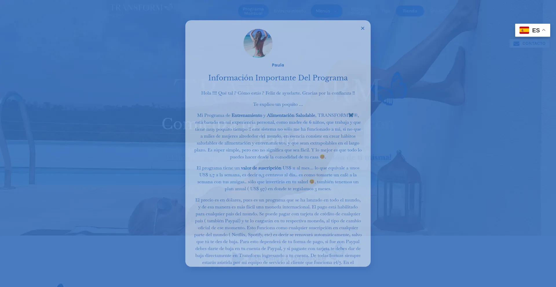 Website screenshot of Transformbypaula.com