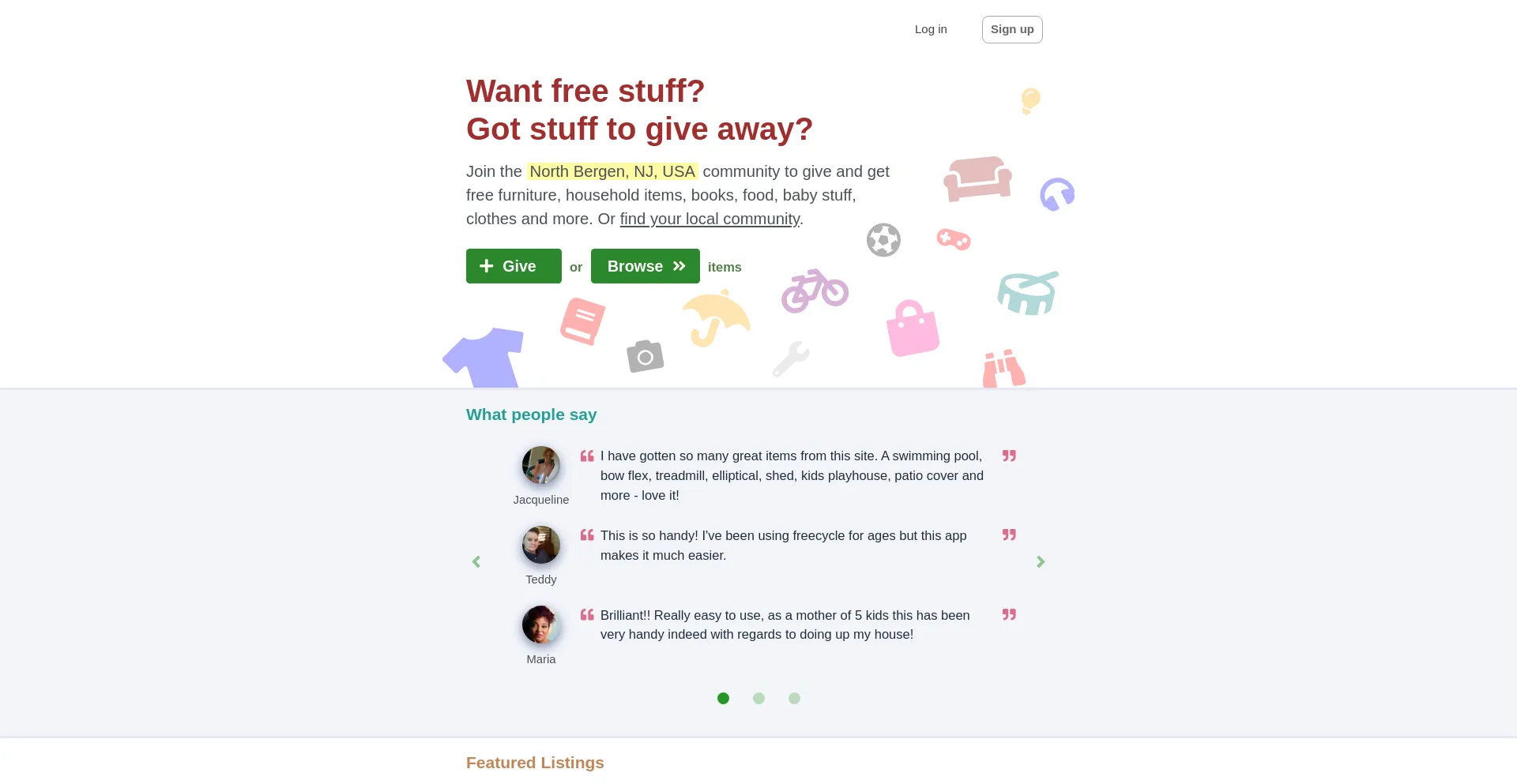 Website screenshot of Trashnothing.com