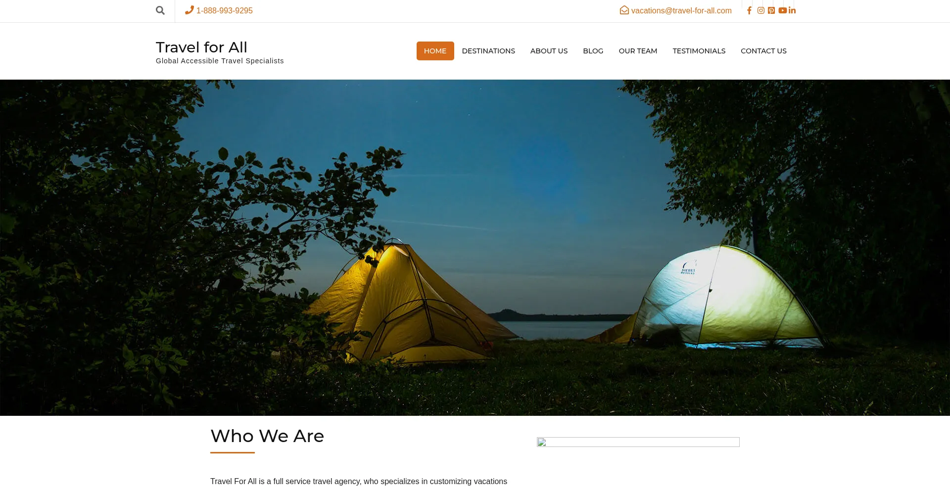 Website screenshot of Travel-for-all.com