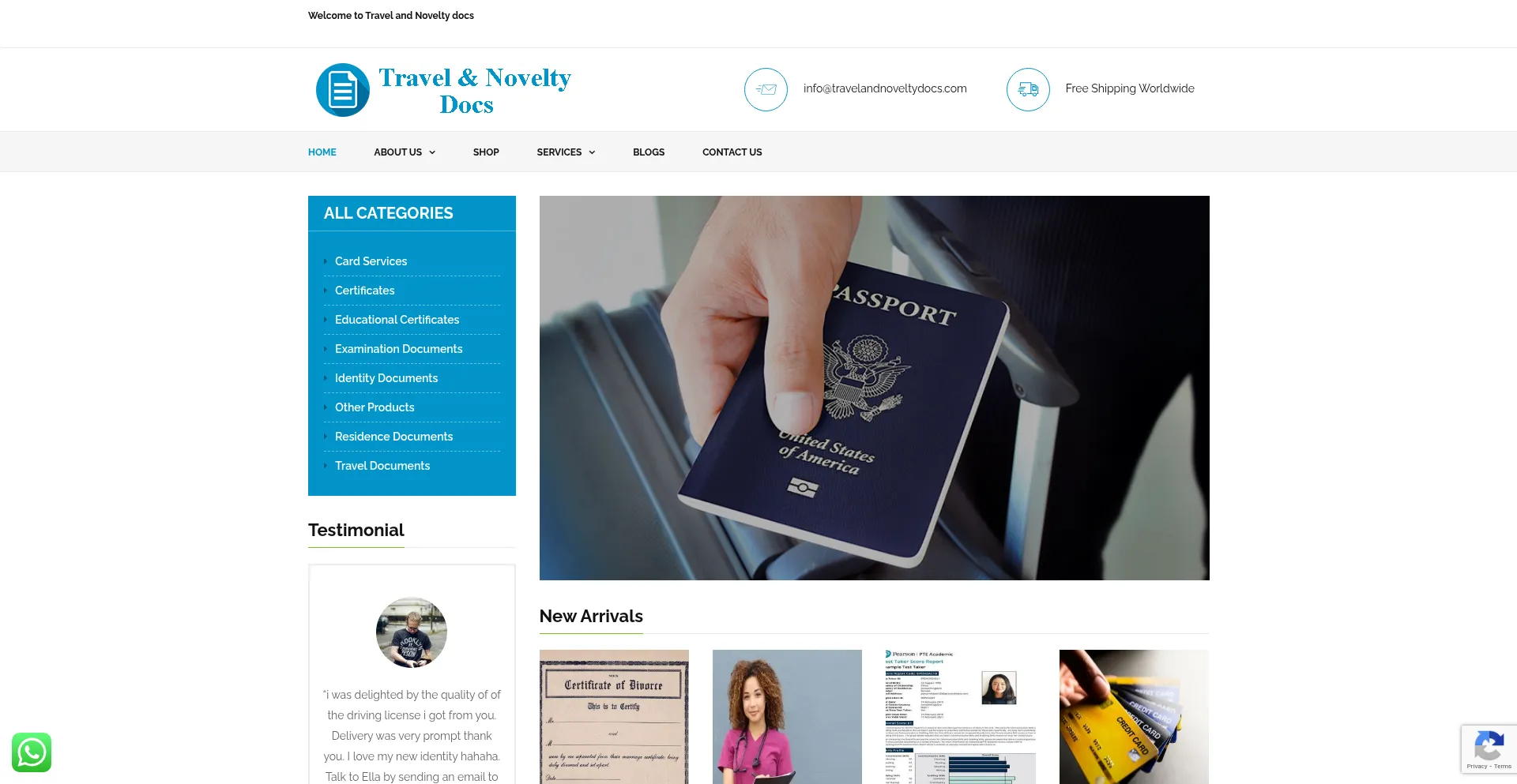 Website screenshot of Travelandnoveltydocs.com