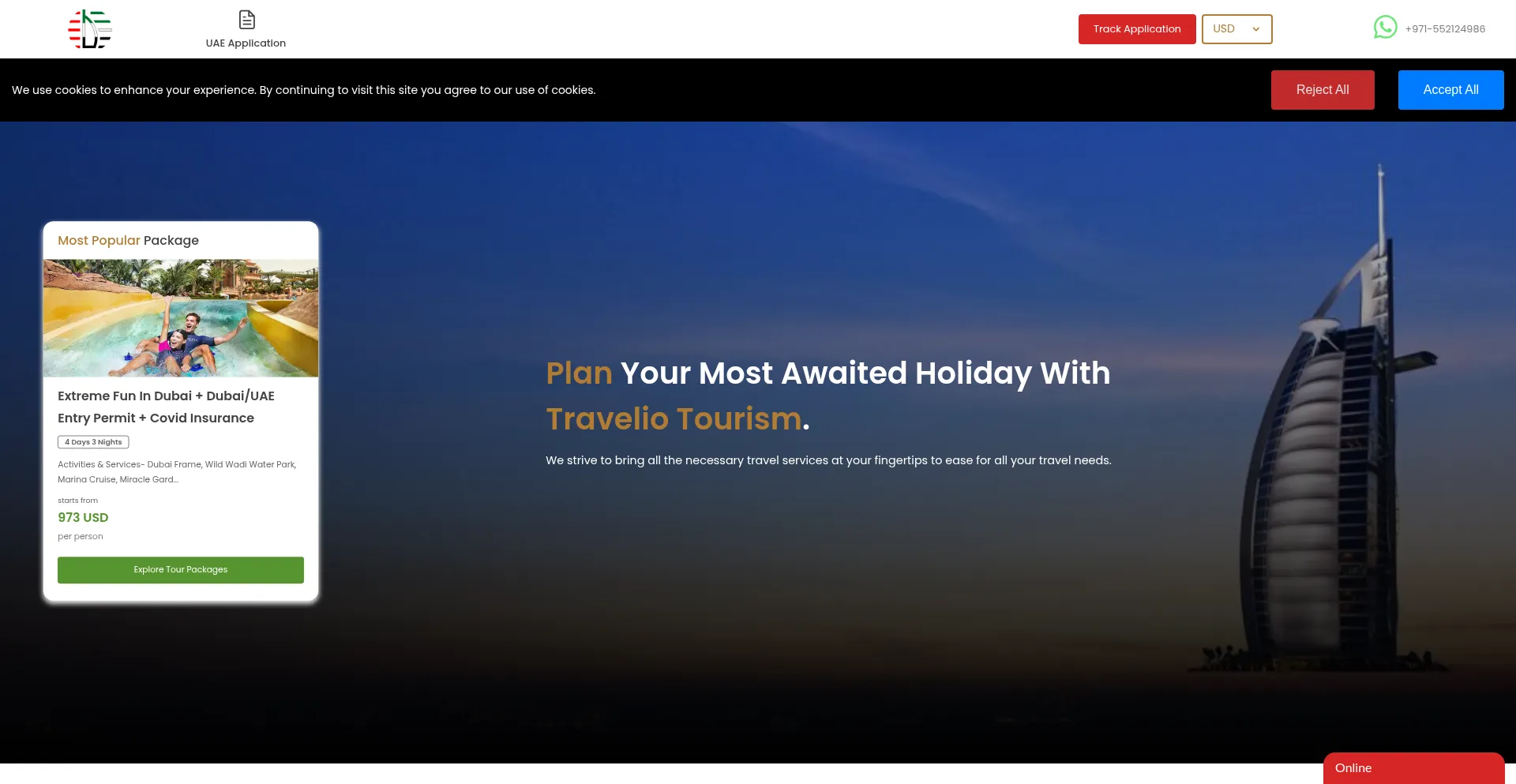 Website screenshot of Traveliotourism.ae